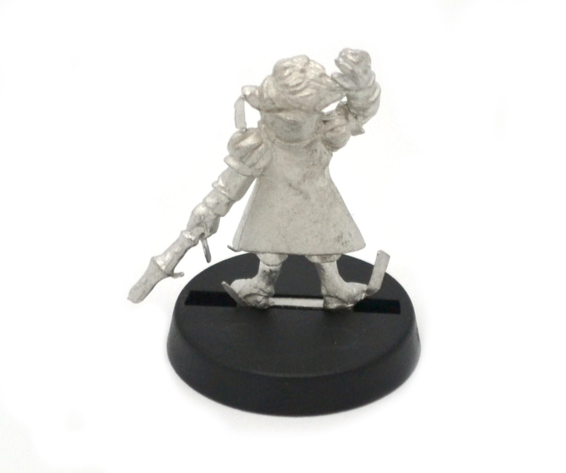 Unpainted pewter Gnome Illusionist miniature, 23mm tall, another view