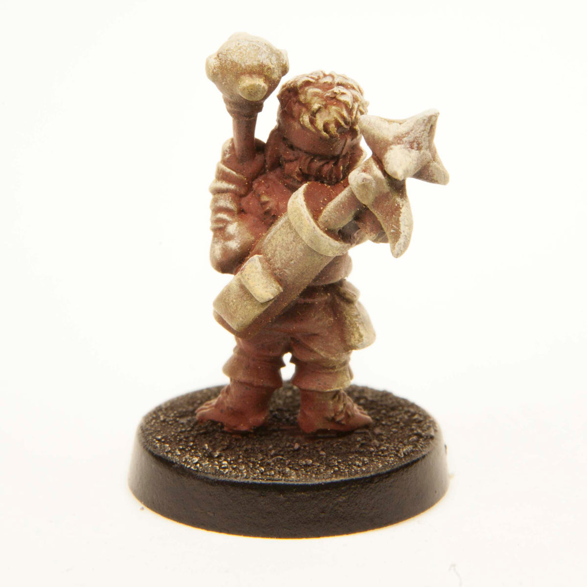 Primed pewter Halfling Linksman miniature, 24mm tall, another view