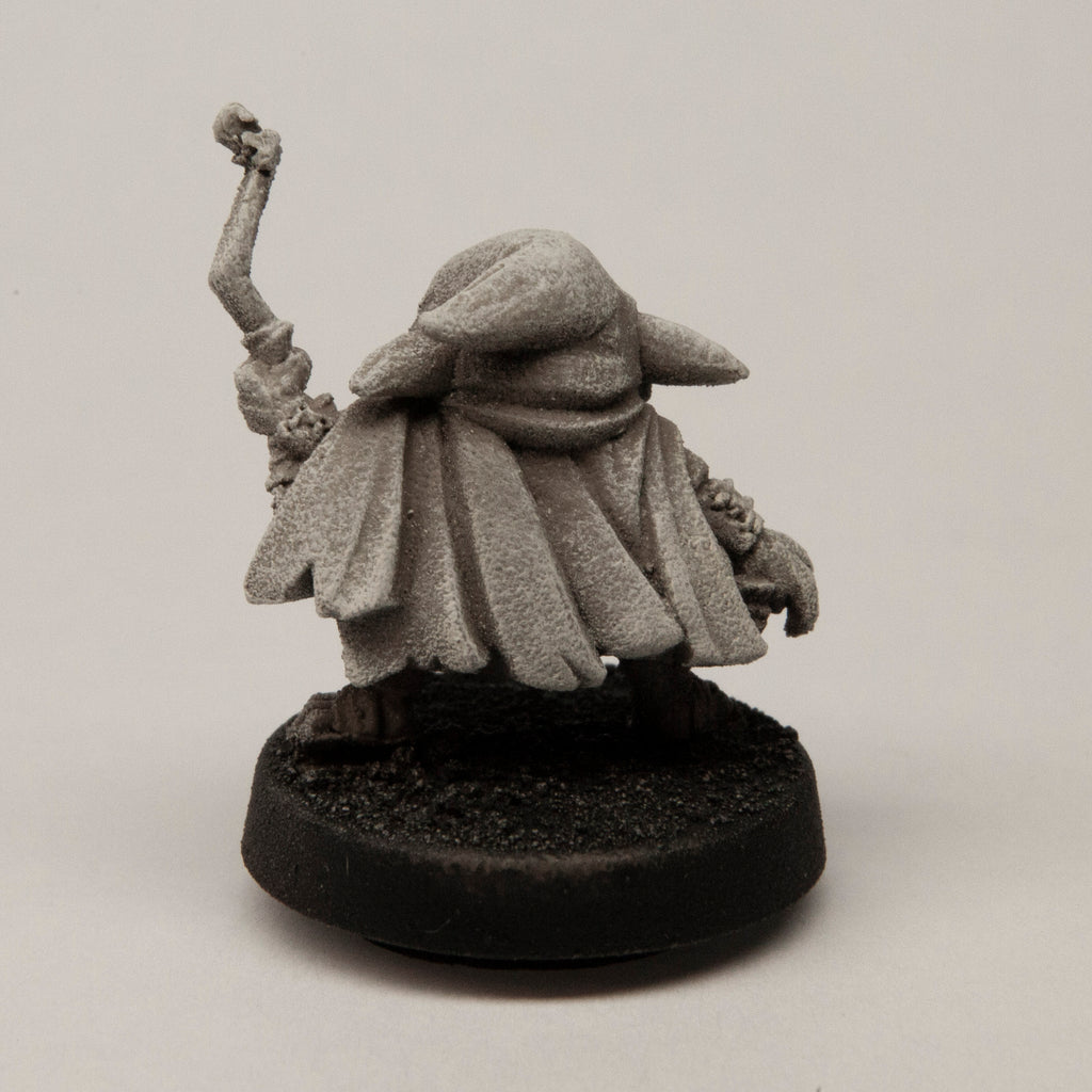 Primed pewter Male Goblin Archer miniature, 18mm tall, another view
