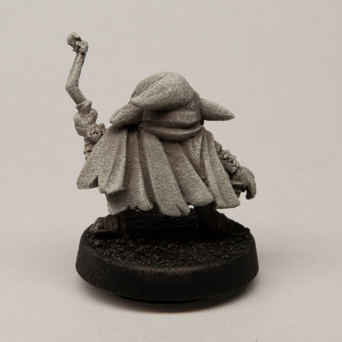 Primed pewter Male Goblin Archer miniature, 18mm tall, another view