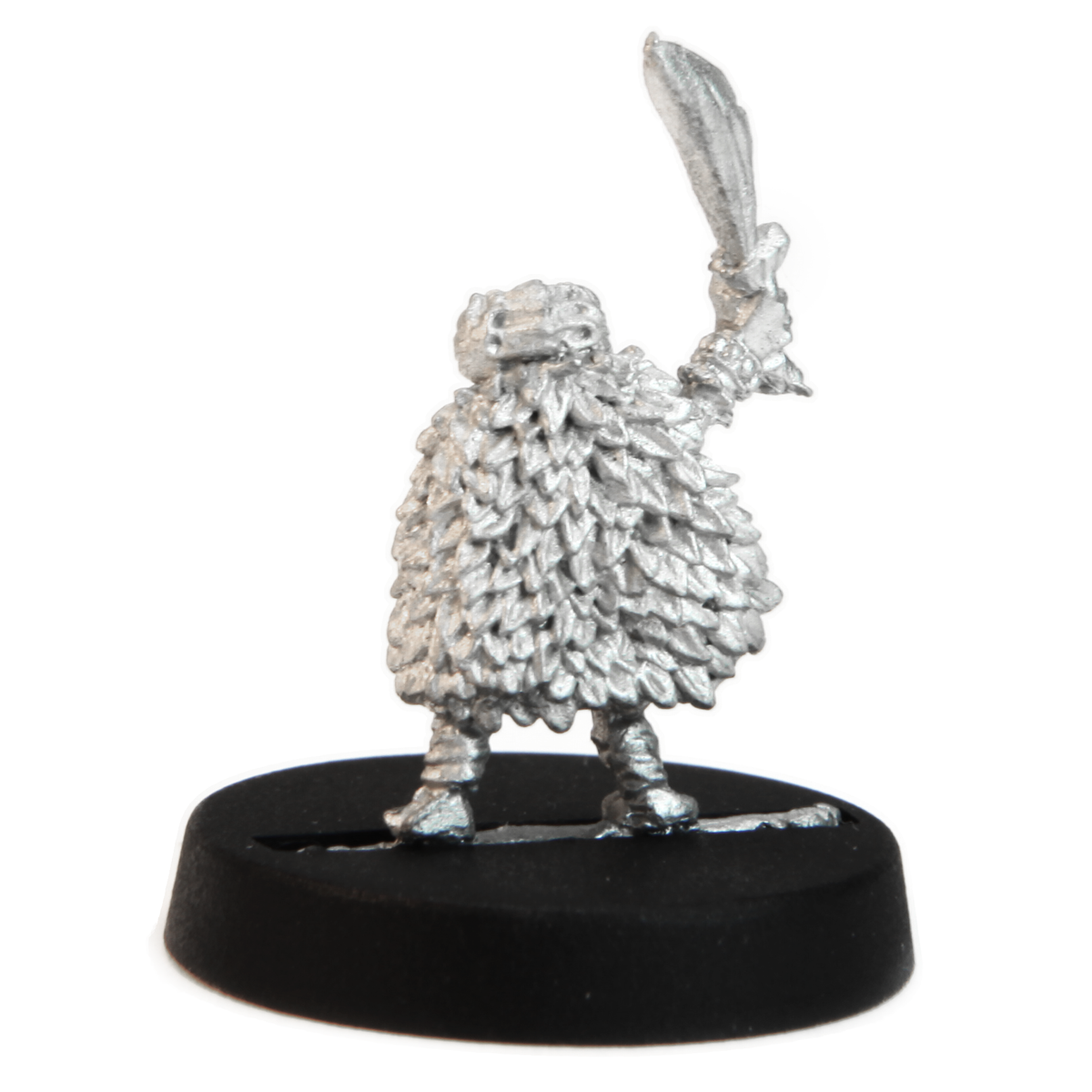 Unpainted pewter Female Grippli Druid miniature, 22mm tall, another view