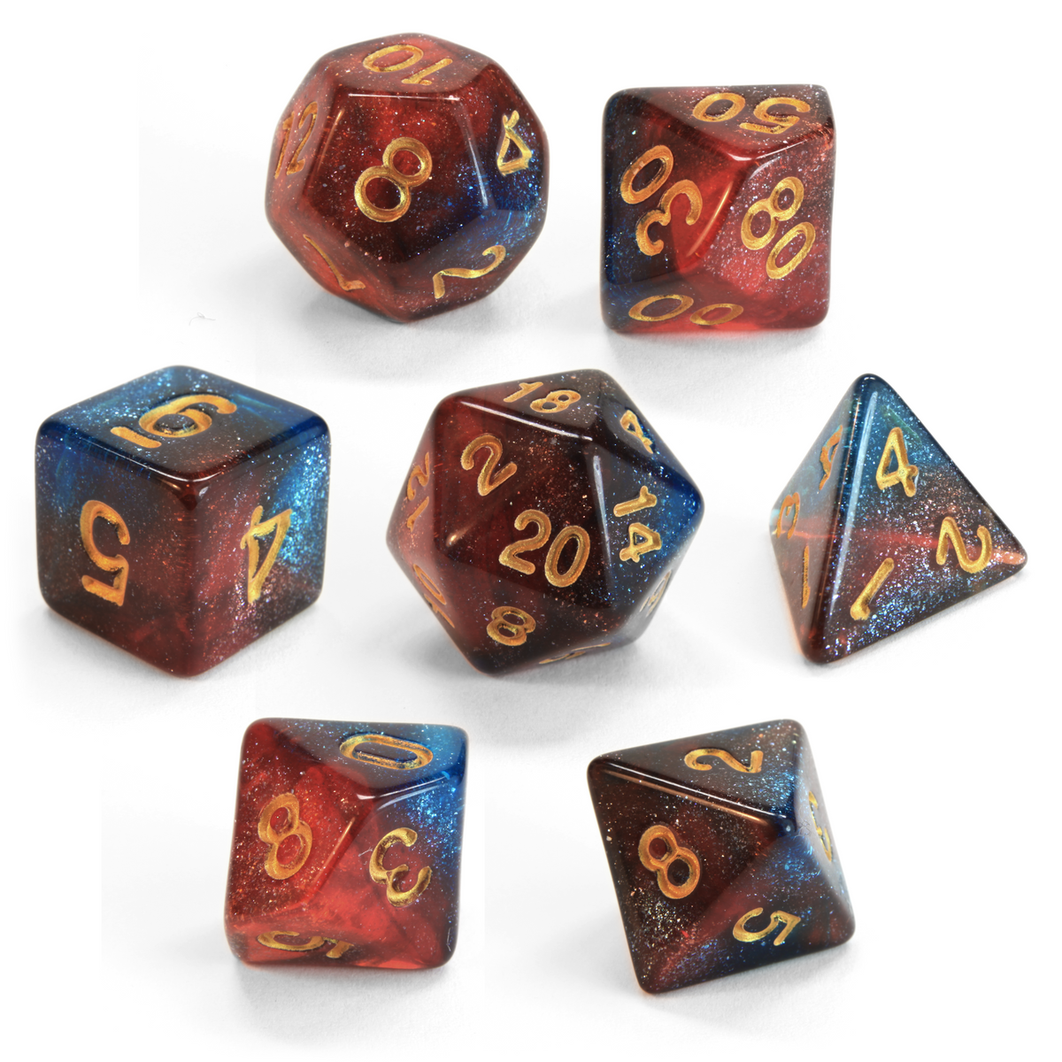 Level 1 Rogue Dice Set Polyhedral Dice (7pcs) Red and Blue Glitter Sparkle Mixed, another view
