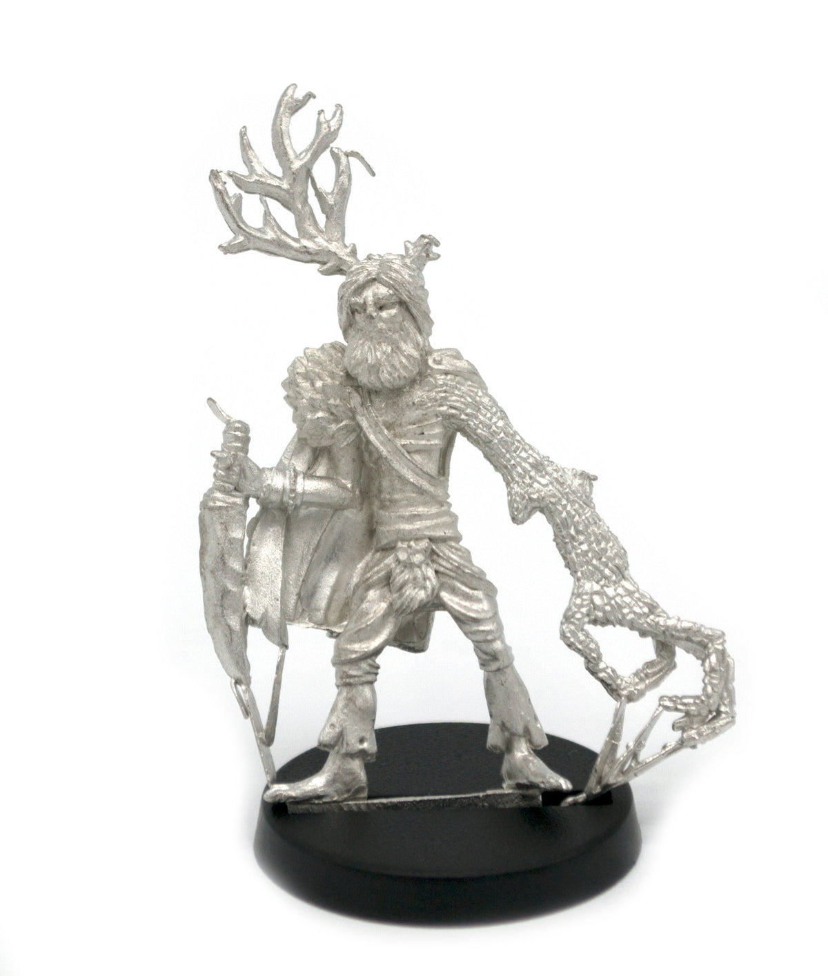 Unpainted pewter Elf Druid miniature, 45mm tall