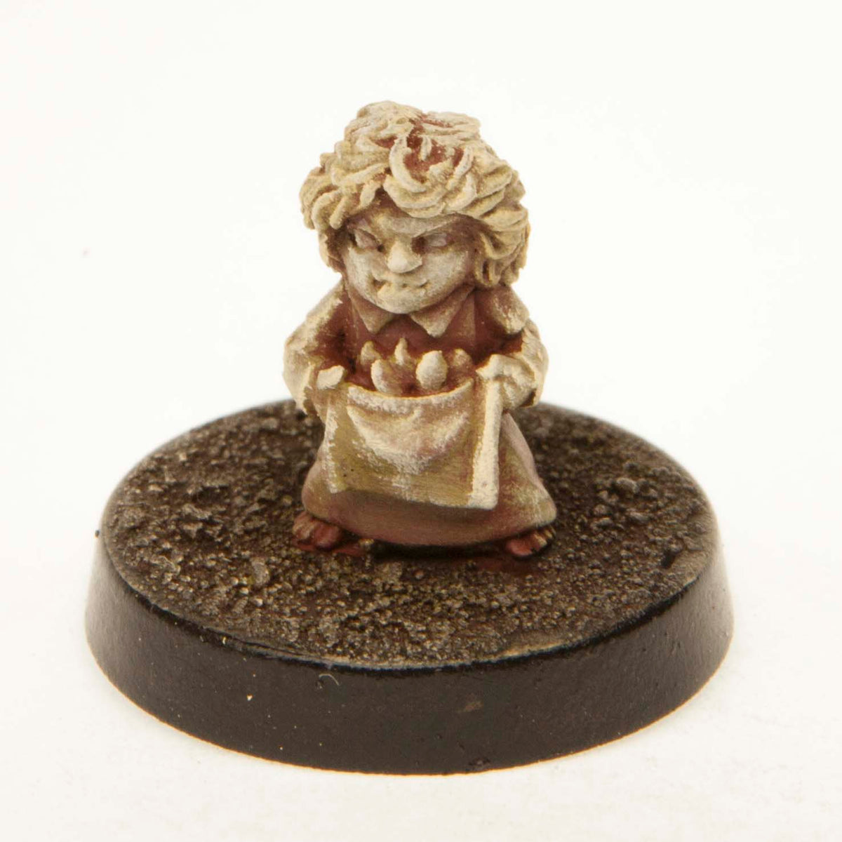 Primed pewter Halfling Girl miniature, 12mm tall