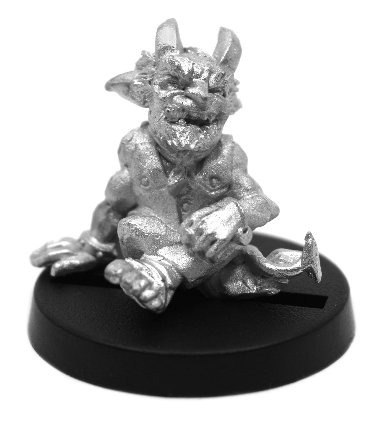 Unpainted pewter Male Dwarven Tiefling miniature, 20mm tall, another view