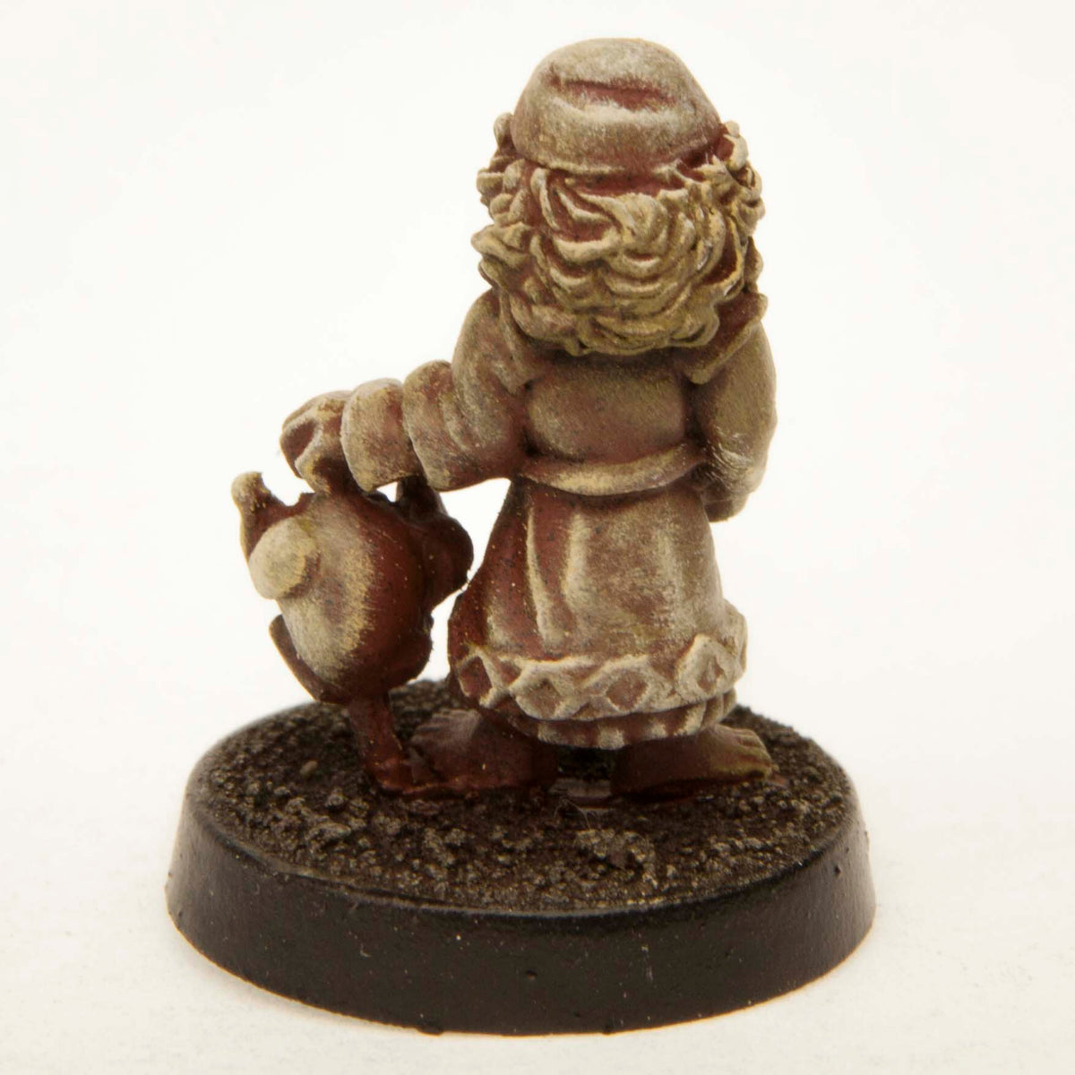 Primed pewter Halfling Cook miniature, 21mm tall, another view