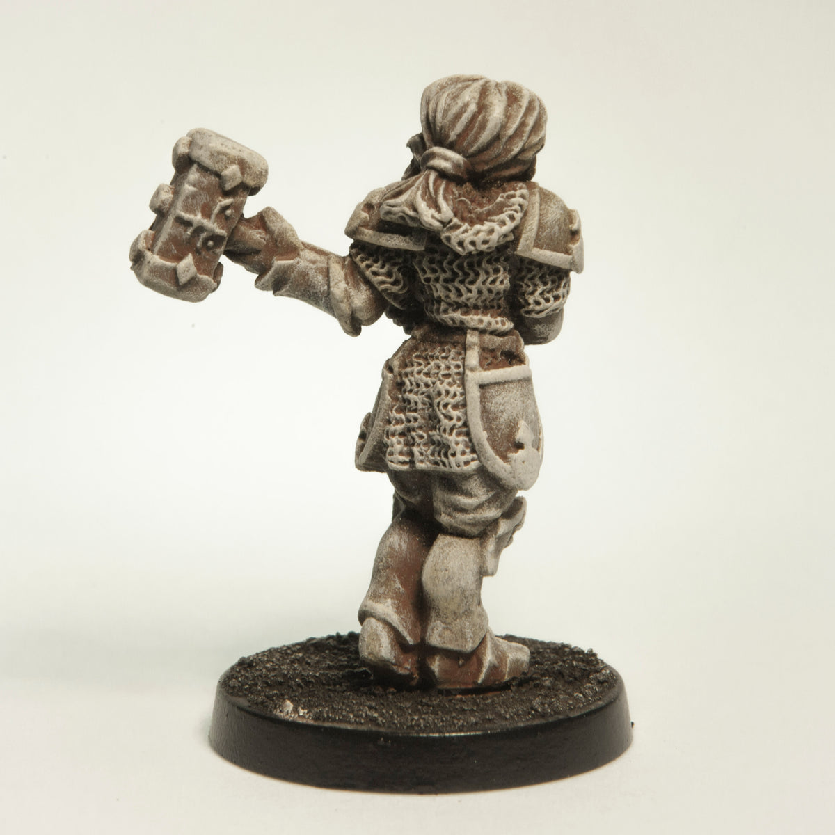 Primed pewter Human Paladin Female miniature, 34mm tall, another view