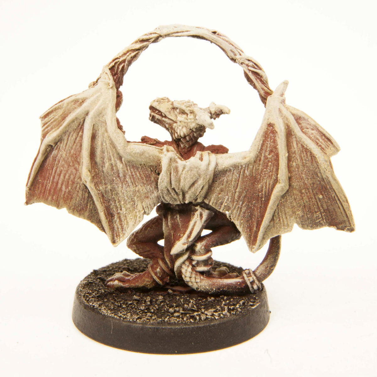 Primed pewter Kobold Mage Lord miniature, 32mm tall, another view