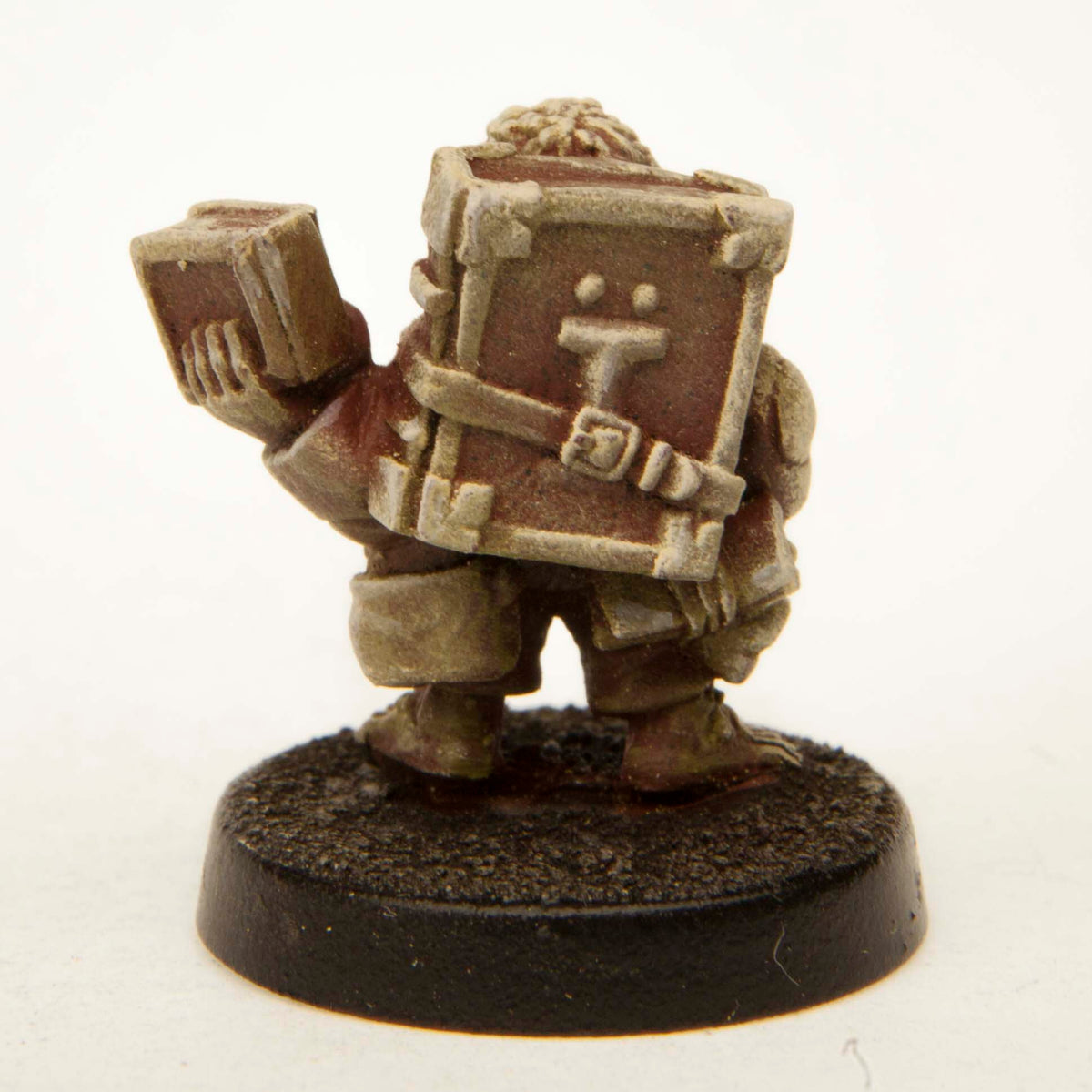 Primed pewter Halfling Scholar miniature, 20mm tall, another view