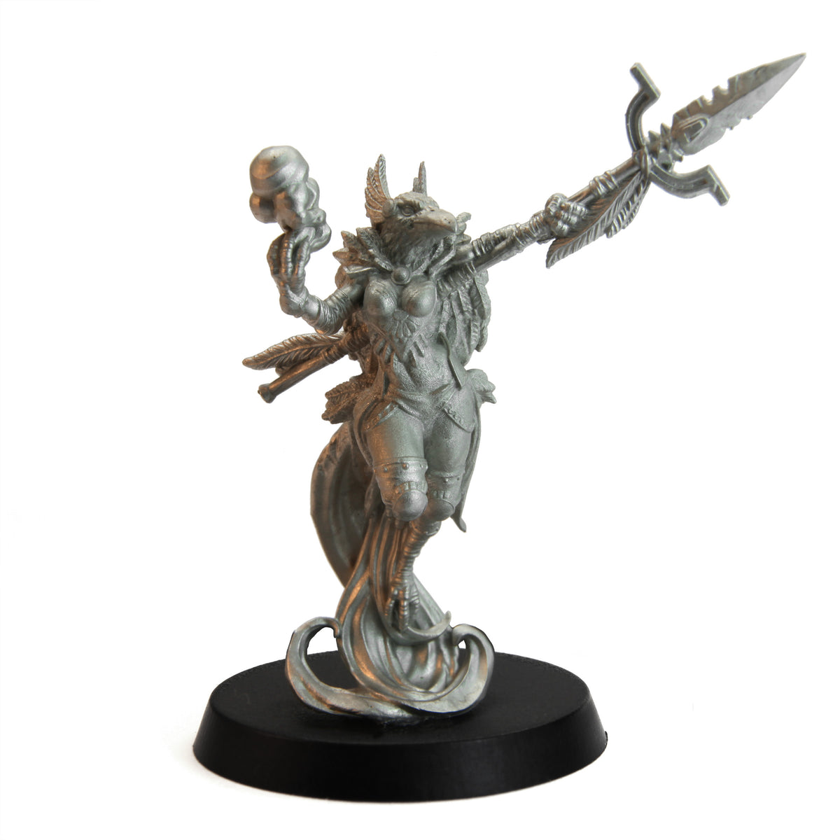 Unpainted pewter Tytantroll Kenku Sorceress miniature, 66mm tall