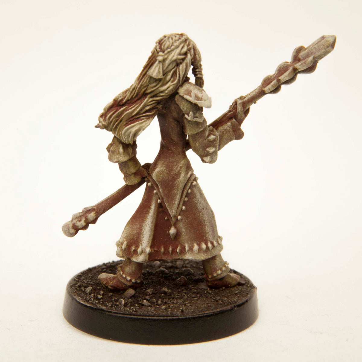 Primed pewter Elf Mage miniature, 31mm tall, another view