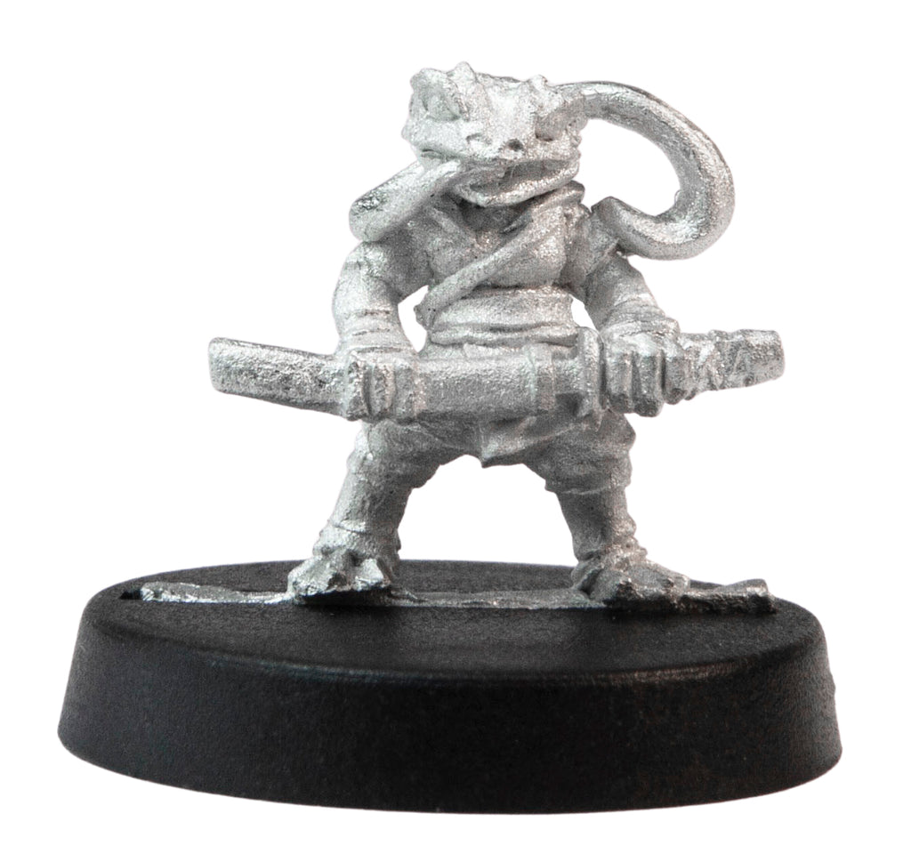 Unpainted pewter Grippli Samurai miniature, 17mm tall, another view