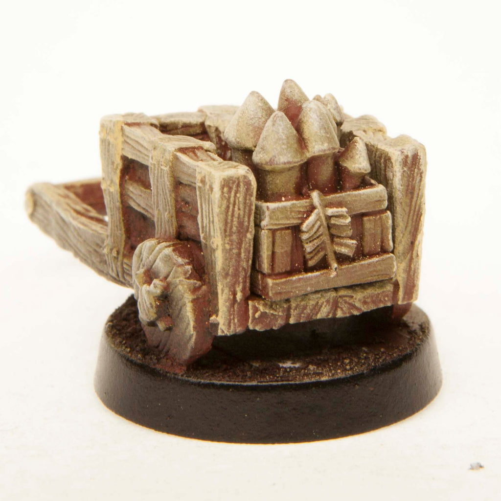 Primed pewter Cart with Contents miniature, 25mm tall, another view