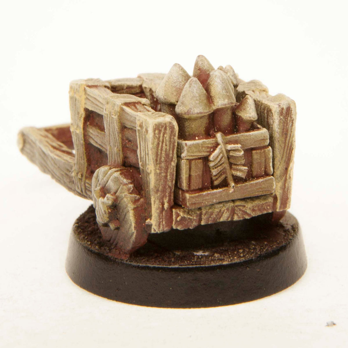 Primed pewter Cart with Contents miniature, 25mm tall, another view