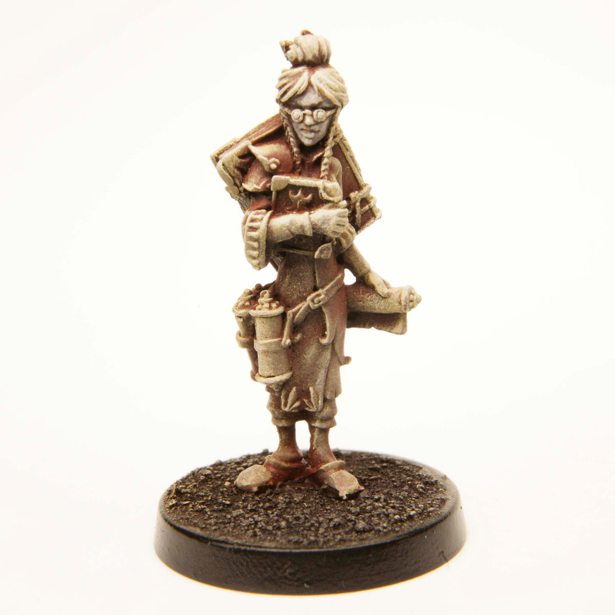 Primed pewter Elf Librarian miniature, 36mm tall