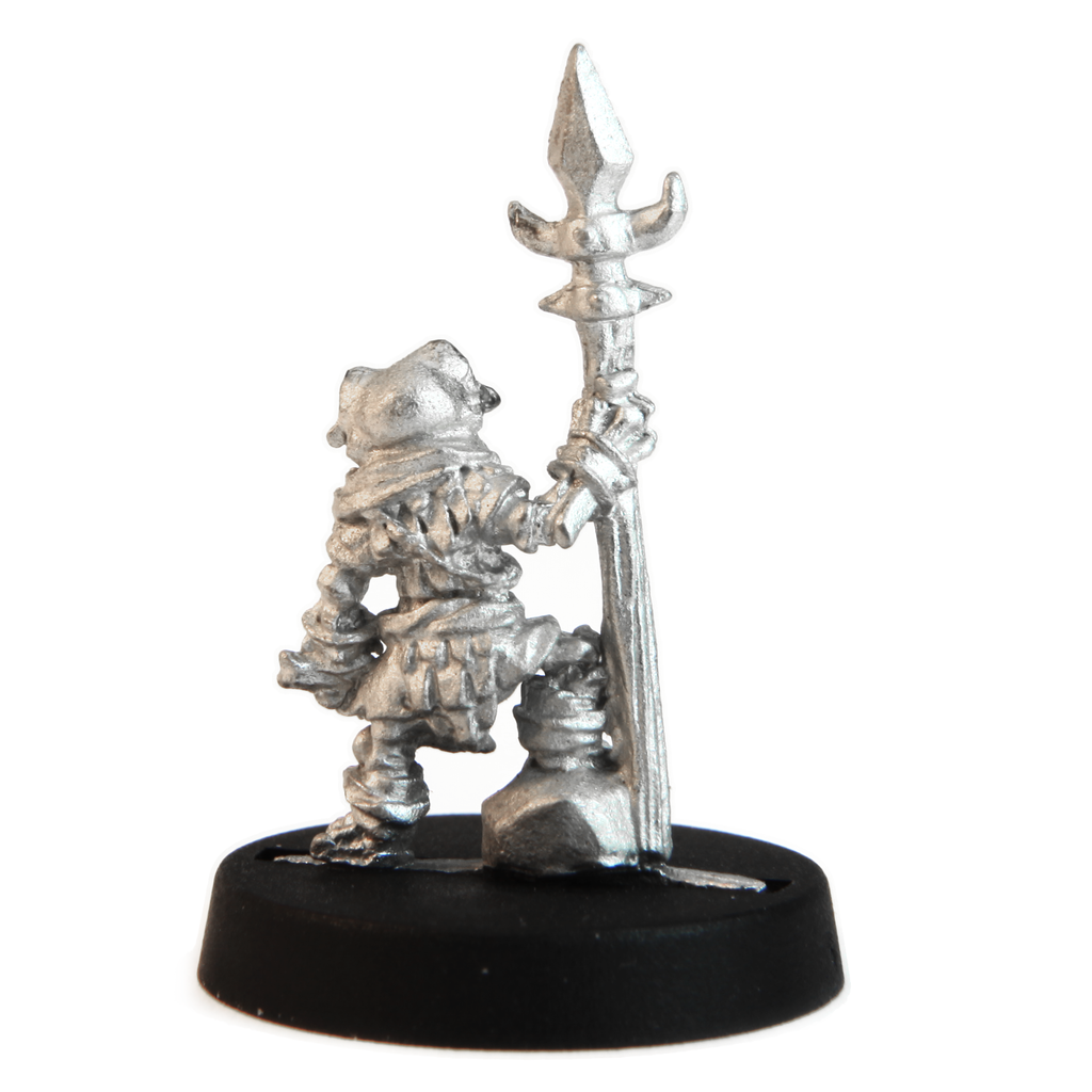 Unpainted pewter Male Grippli Undead miniature, 25mm tall, another view