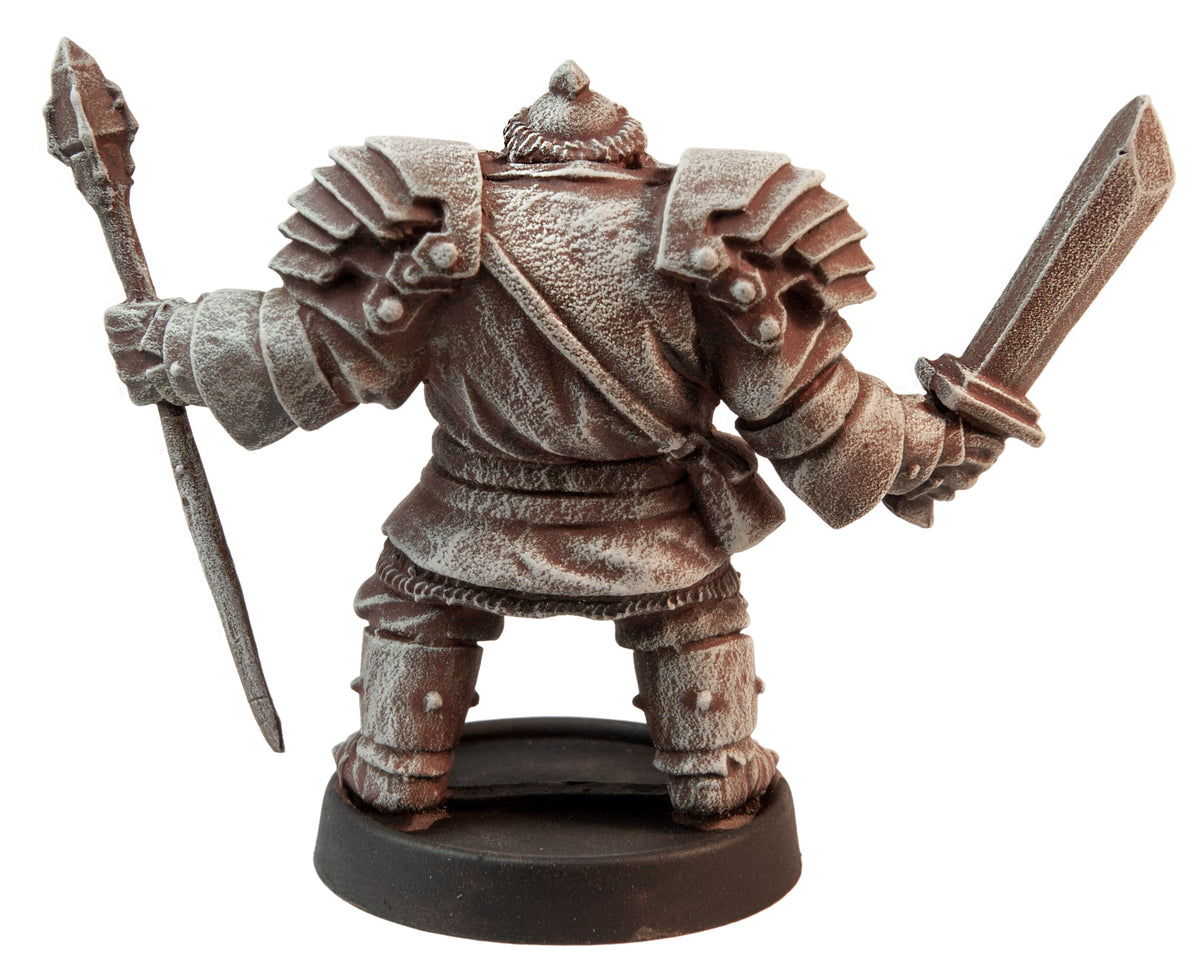 Primed pewter Male Orc Wizard miniature, 40mm tall, another view