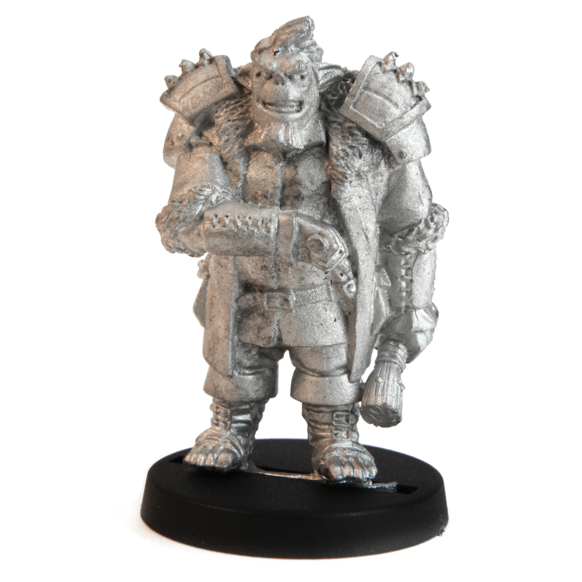 Unpainted pewter Half-Orc Strong-arm miniature, 35mm tall
