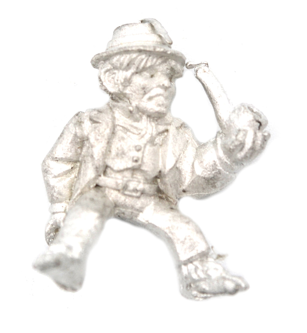 Unpainted pewter Halfling Wool Merchant Rider miniature, 20mm tall, another view
