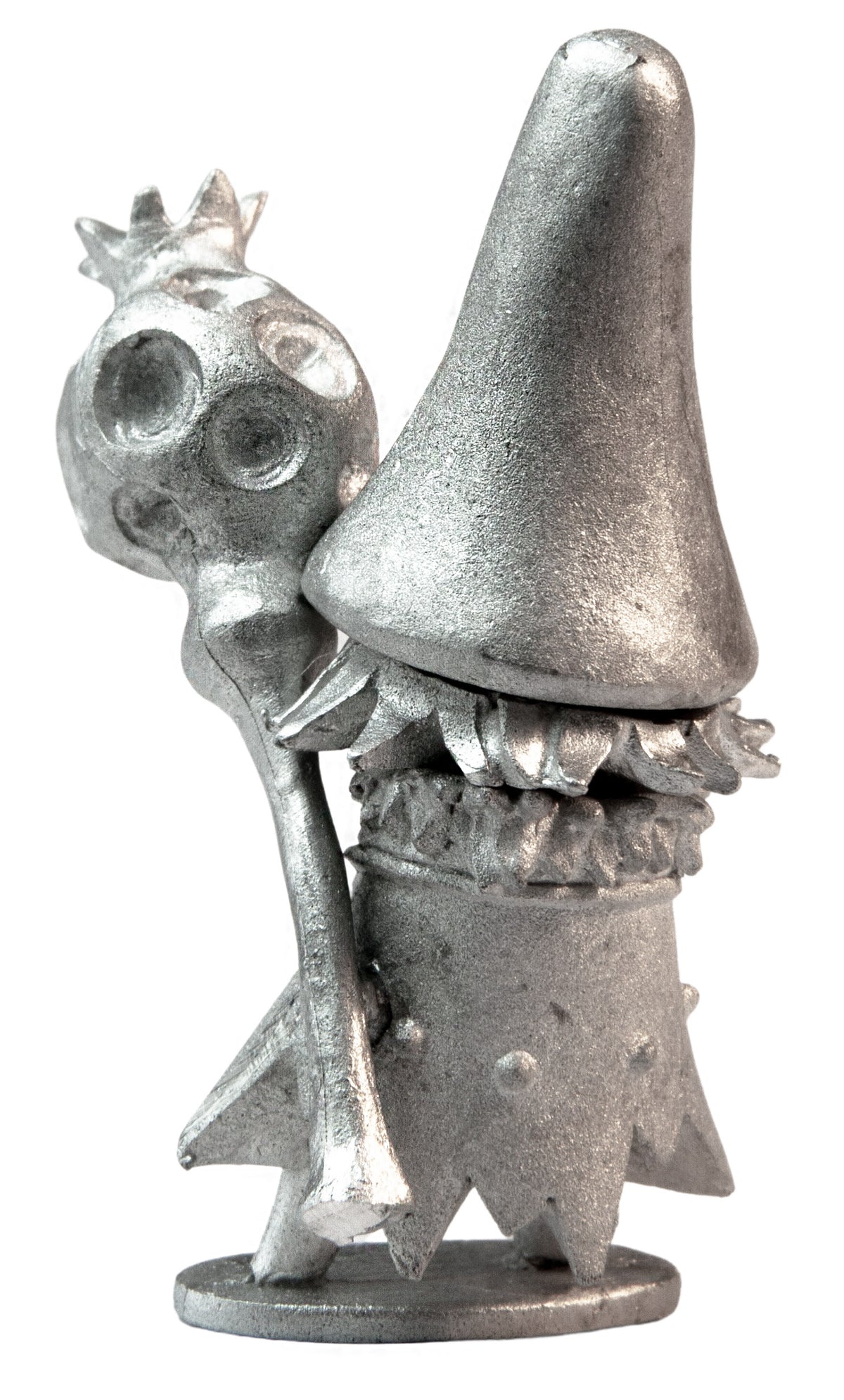 Unpainted pewter Mushroom Mage with Seedy Staff miniature, 39mm tall, another view