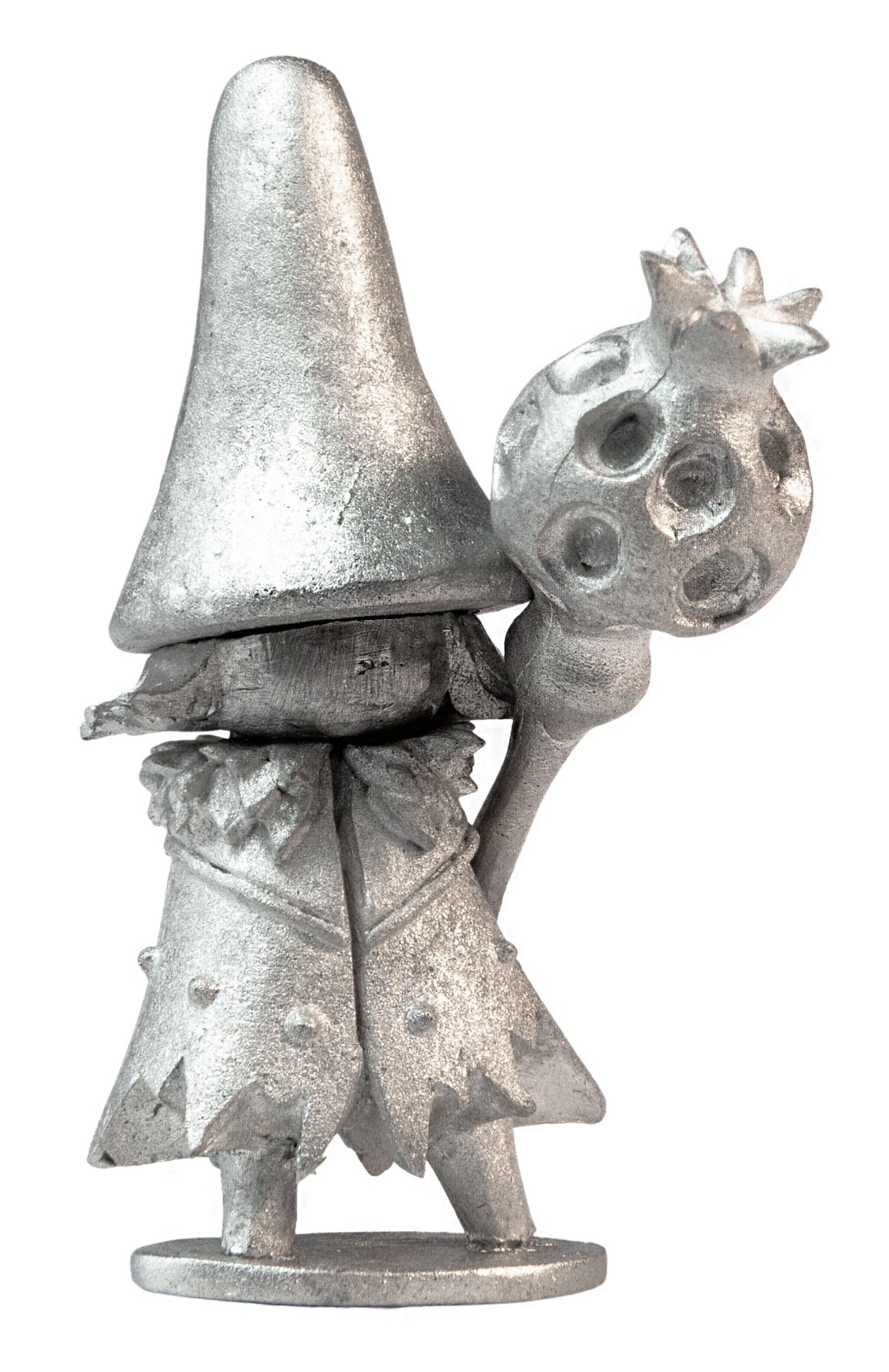 Unpainted pewter Mushroom Mage with Seedy Staff miniature, 39mm tall