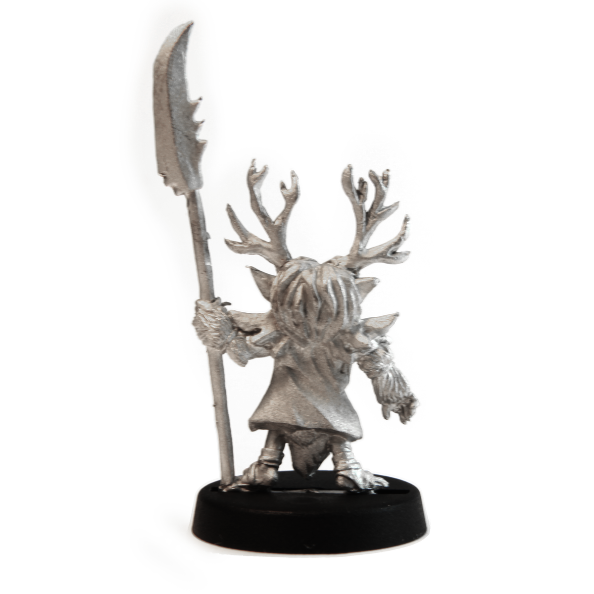 Unpainted pewter Gnome Druid miniature, 28mm tall, another view