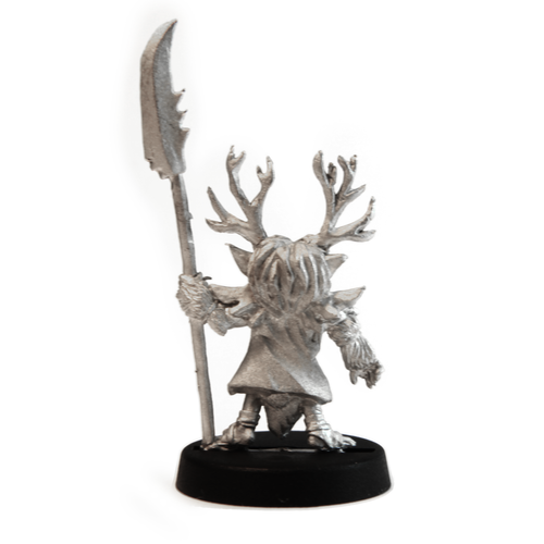 Unpainted pewter Gnome Druid miniature, 28mm tall, another view