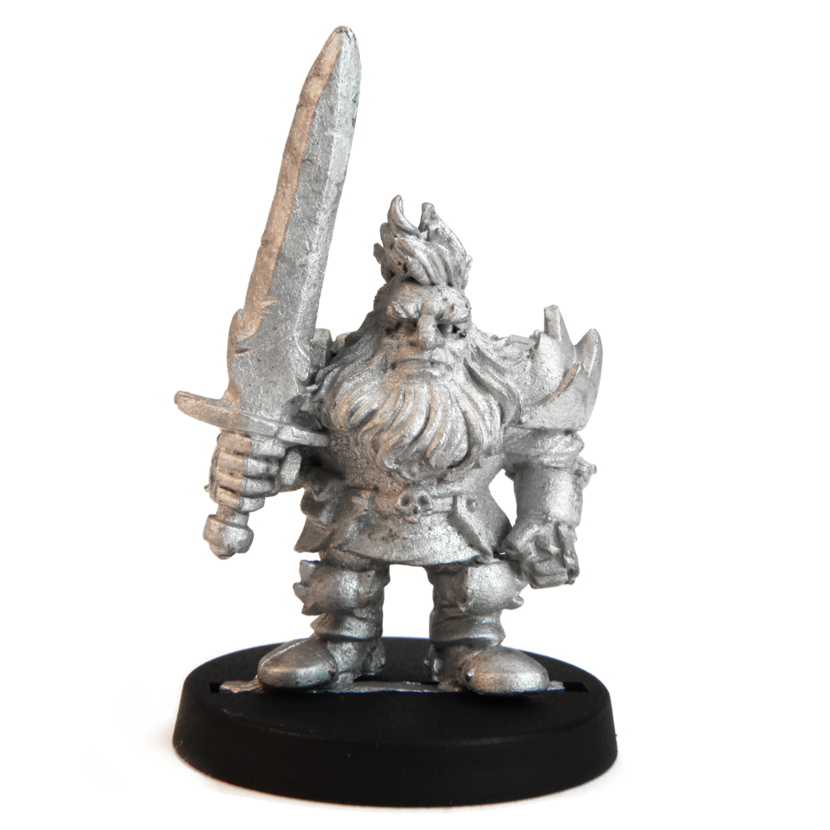 Unpainted pewter Dwarven Deathknight miniature, 40mm tall