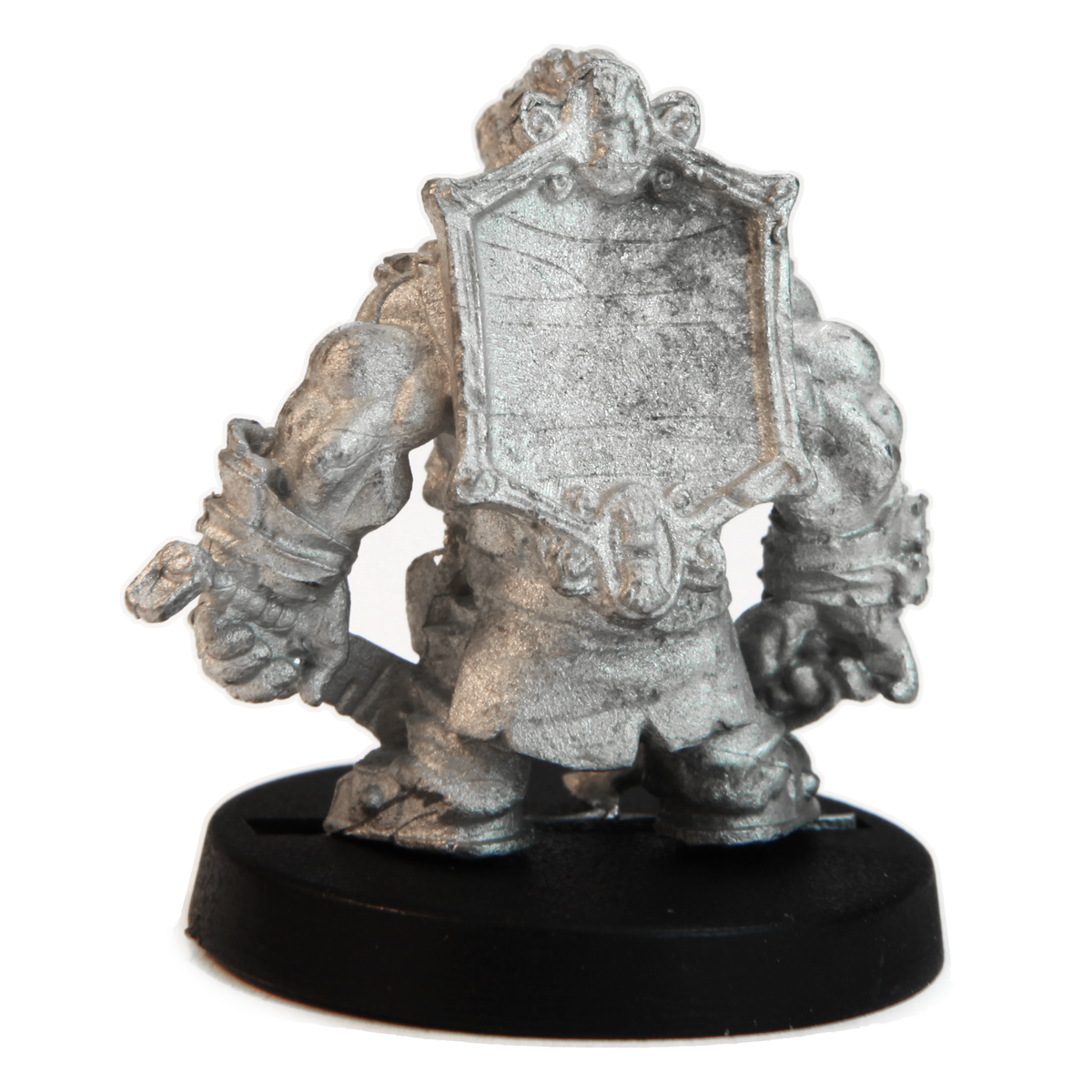 Unpainted pewter Dwarven Barber miniature, 26mm tall, another view