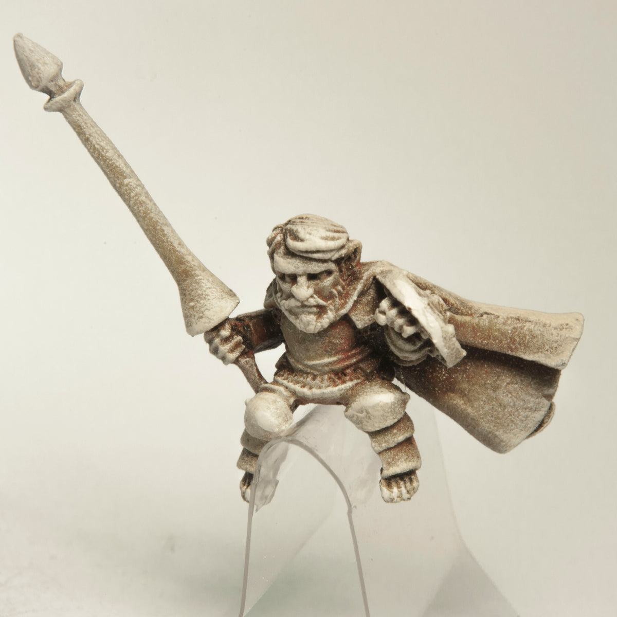 Primed pewter Halfling Commander Rider miniature, 32mm tall