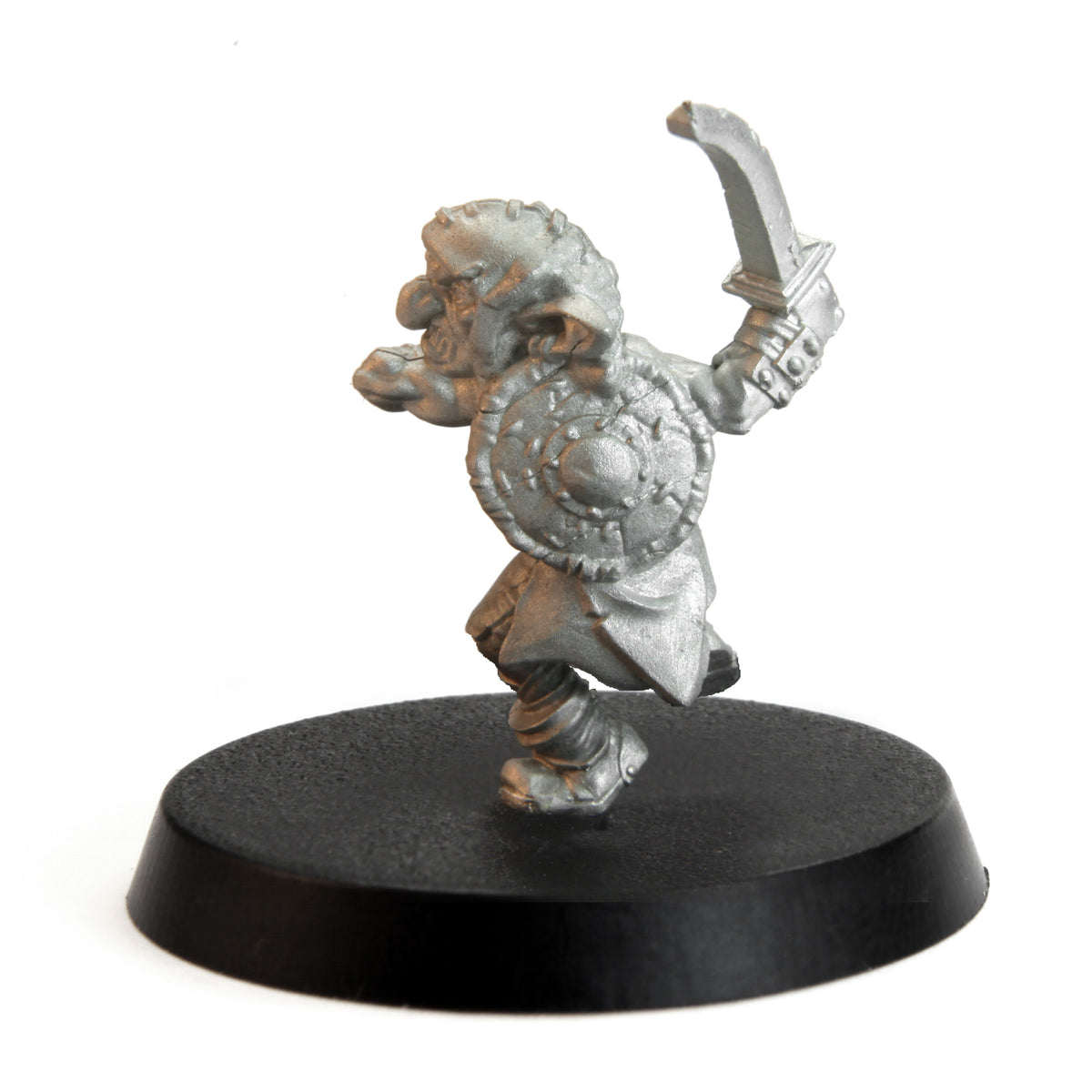 Unpainted pewter Tytantroll Goblin Warrior miniature, 30mm tall, another view