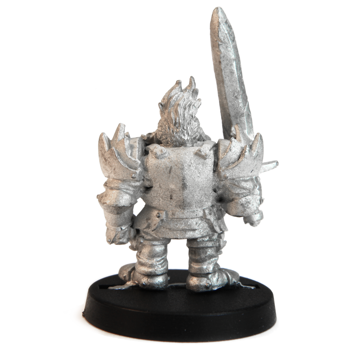 Unpainted pewter Dwarven Deathknight miniature, 40mm tall, another view
