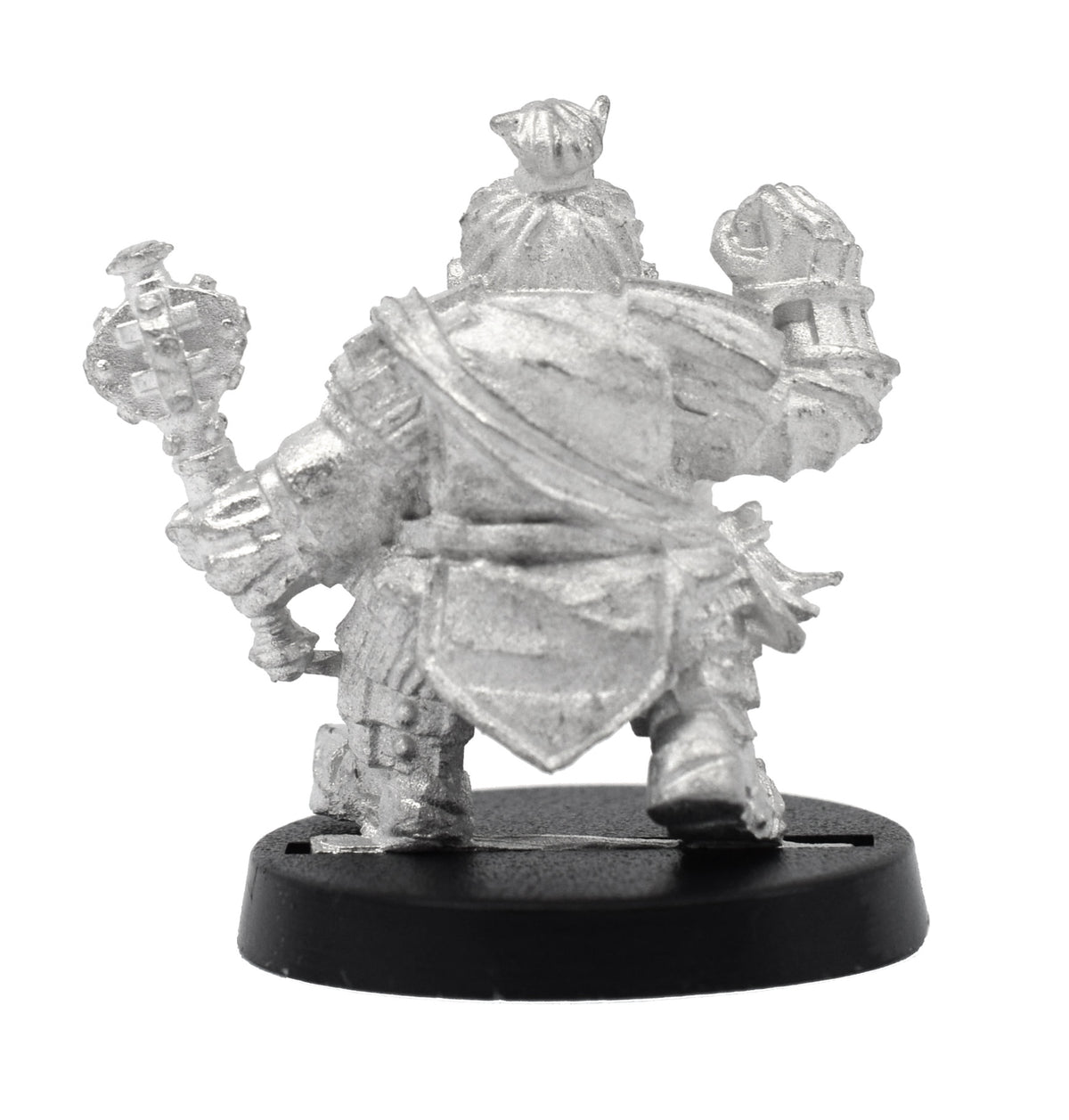 Unpainted pewter Dwarven Fighter miniature, 26mm tall, another view