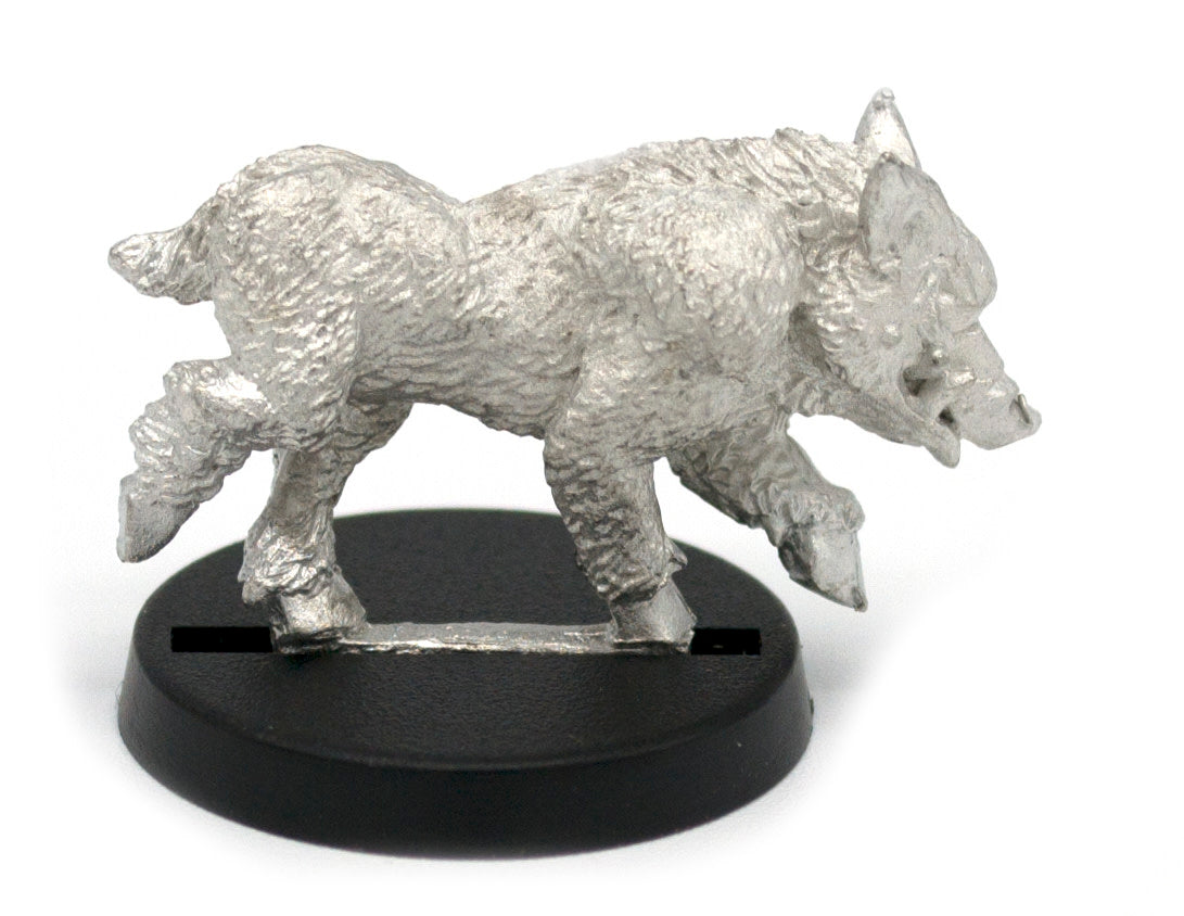 Unpainted pewter Halfling Boar Mount miniature, 20mm tall, another view