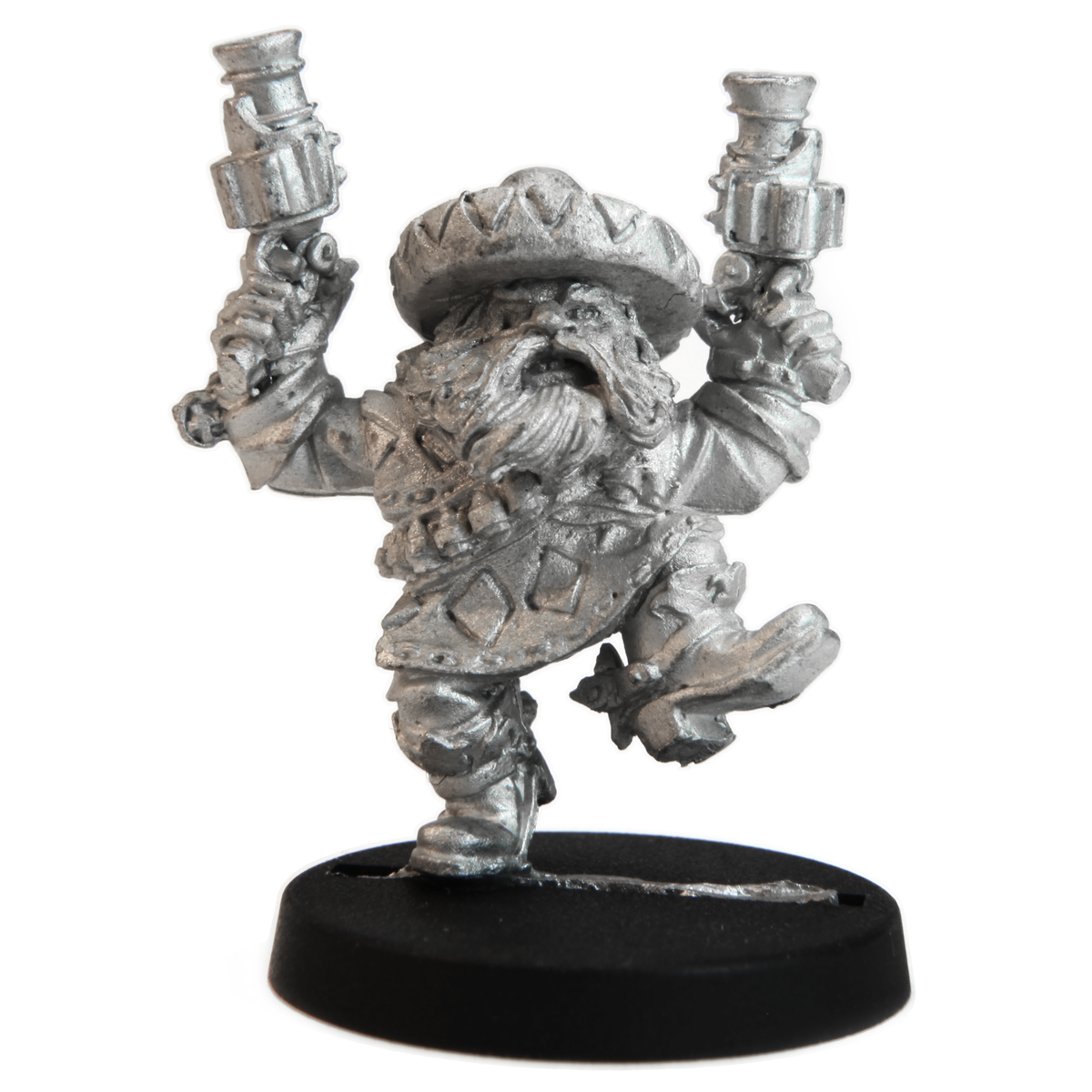 Unpainted pewter Dwarven Gunslinger miniature, 35mm tall