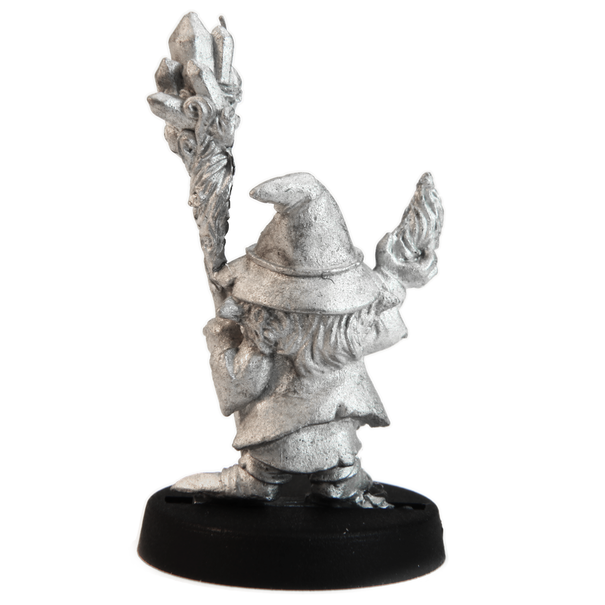 Unpainted pewter Gnome Wizard Male miniature, 28mm tall, another view