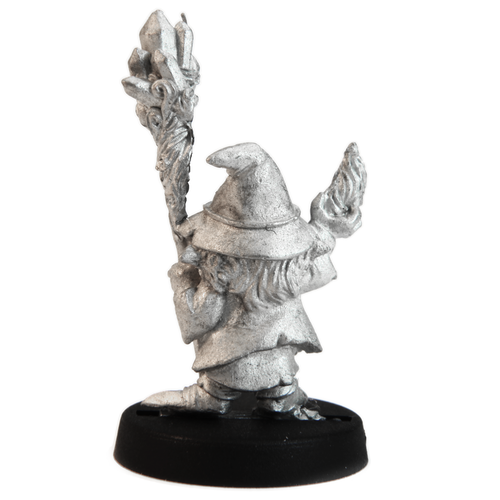 Unpainted pewter Gnome Wizard Male miniature, 28mm tall, another view
