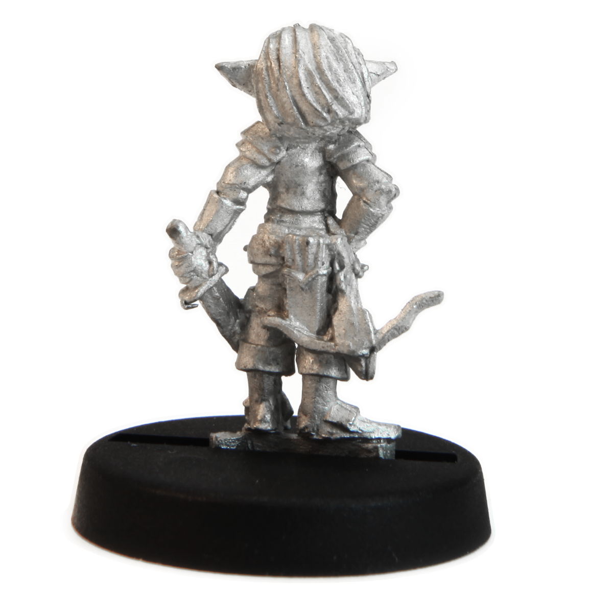Unpainted pewter Gnome Scout miniature, 20mm tall, another view
