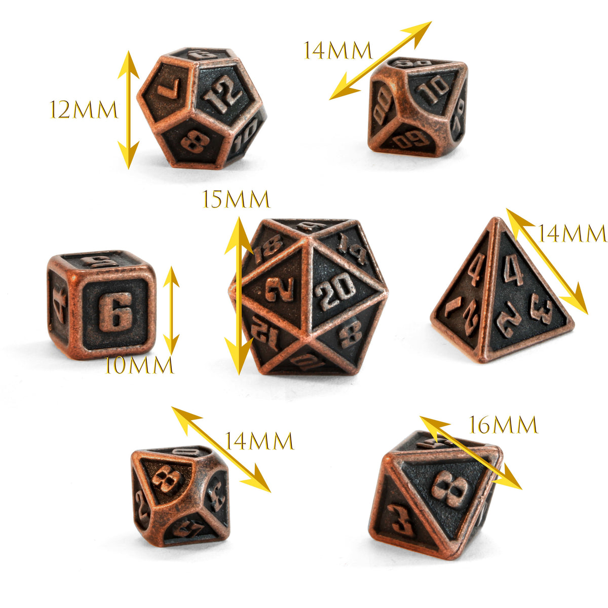 Level 5 Gnome Artificer Dice Set Polyhedral Dice (7pcs) Metal Bronze Mini Sized, another view