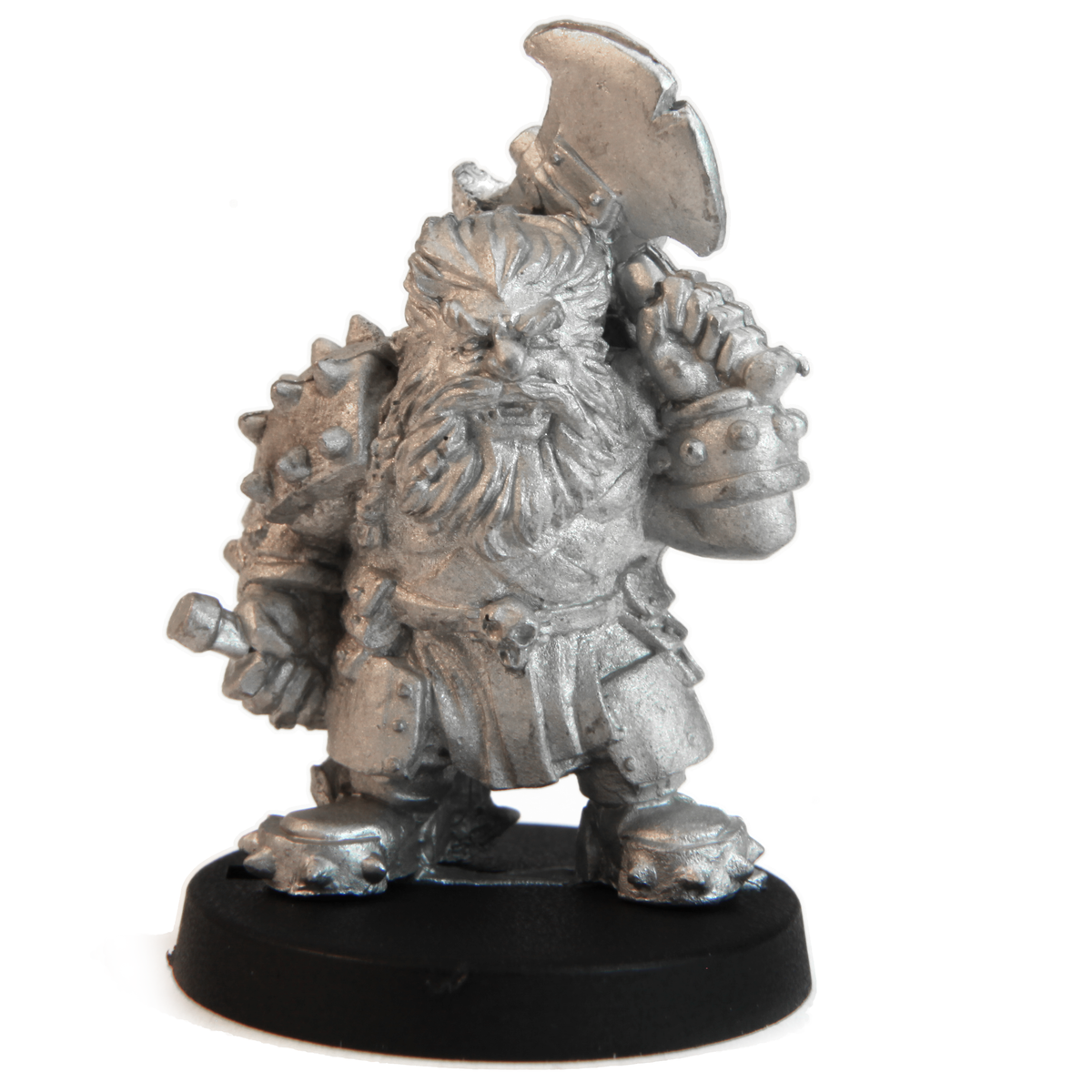 Unpainted pewter Dwarf Berserker miniature, 33mm tall