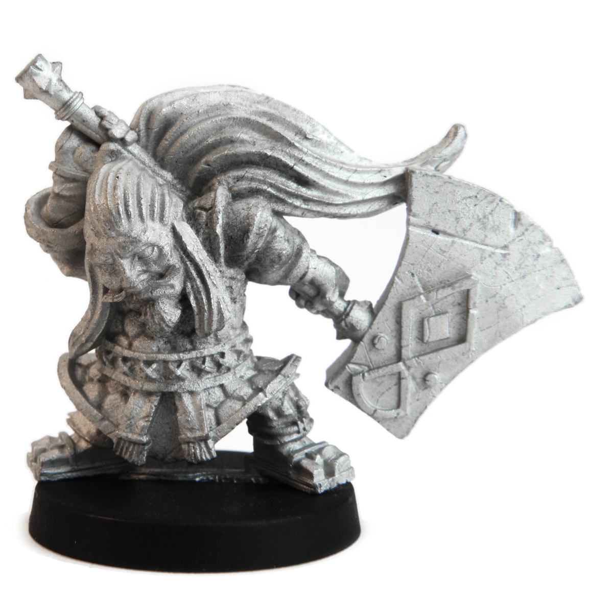 Unpainted pewter Dwarven Kabukimono miniature, 32mm tall