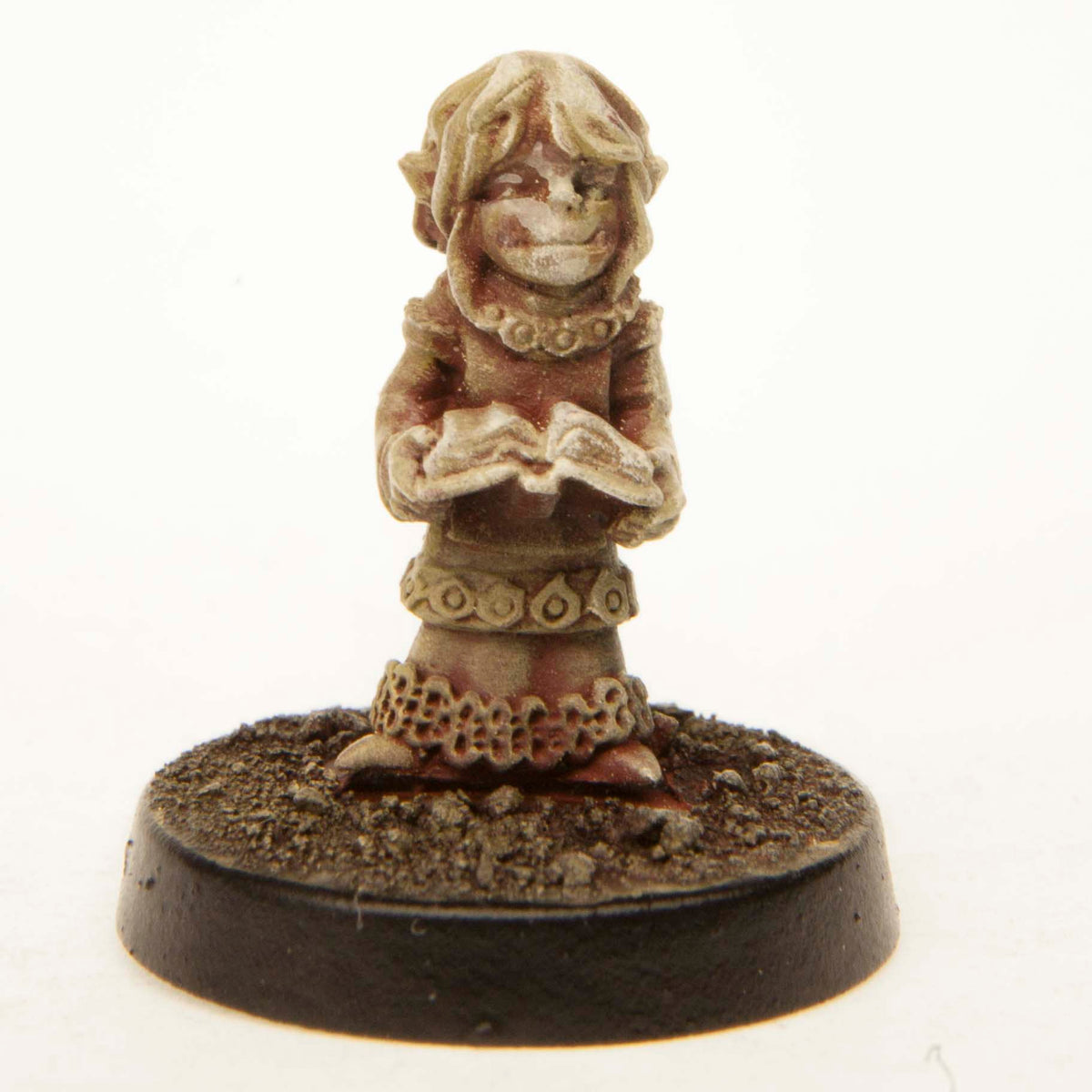 Primed pewter Half-Orc Girl miniature, 20mm tall