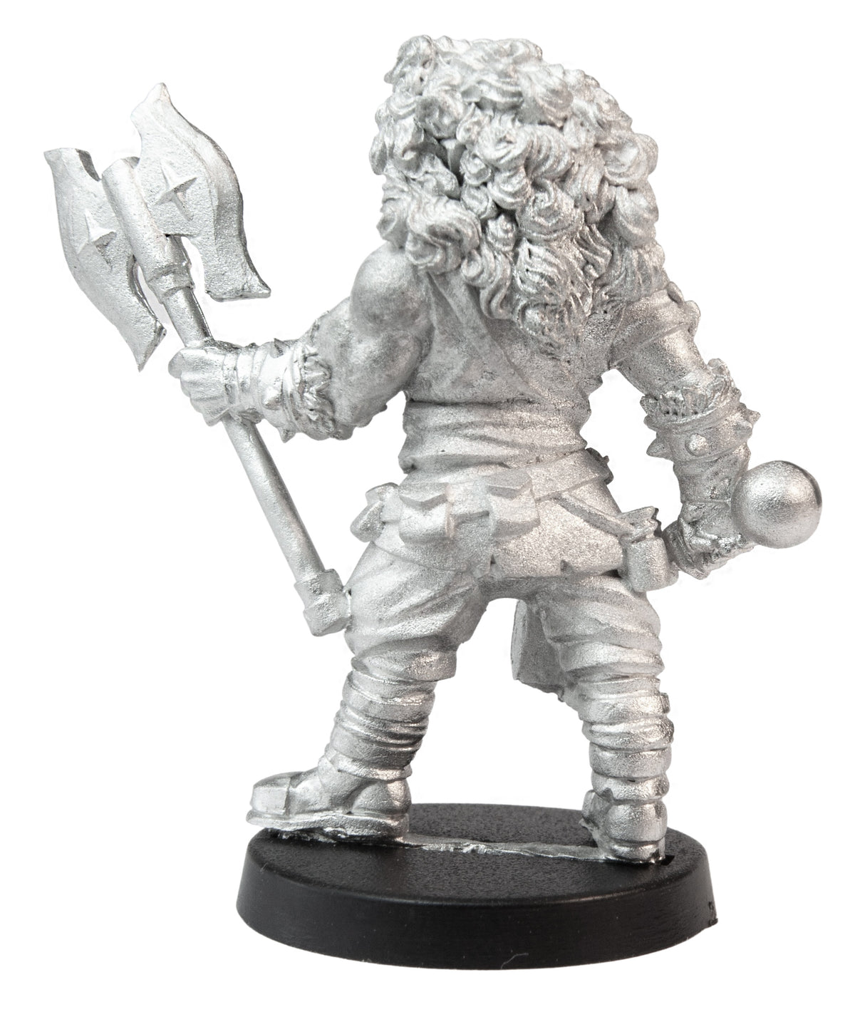 Unpainted pewter Female Orc Cleric miniature, 44mm tall, another view