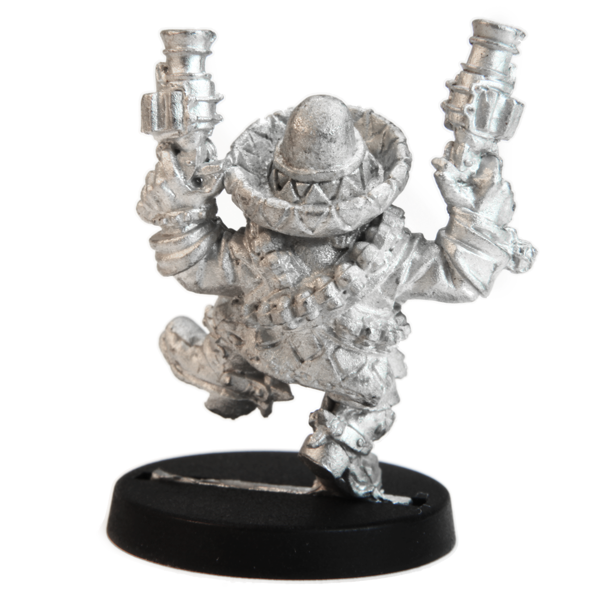 Unpainted pewter Dwarven Gunslinger miniature, 35mm tall, another view