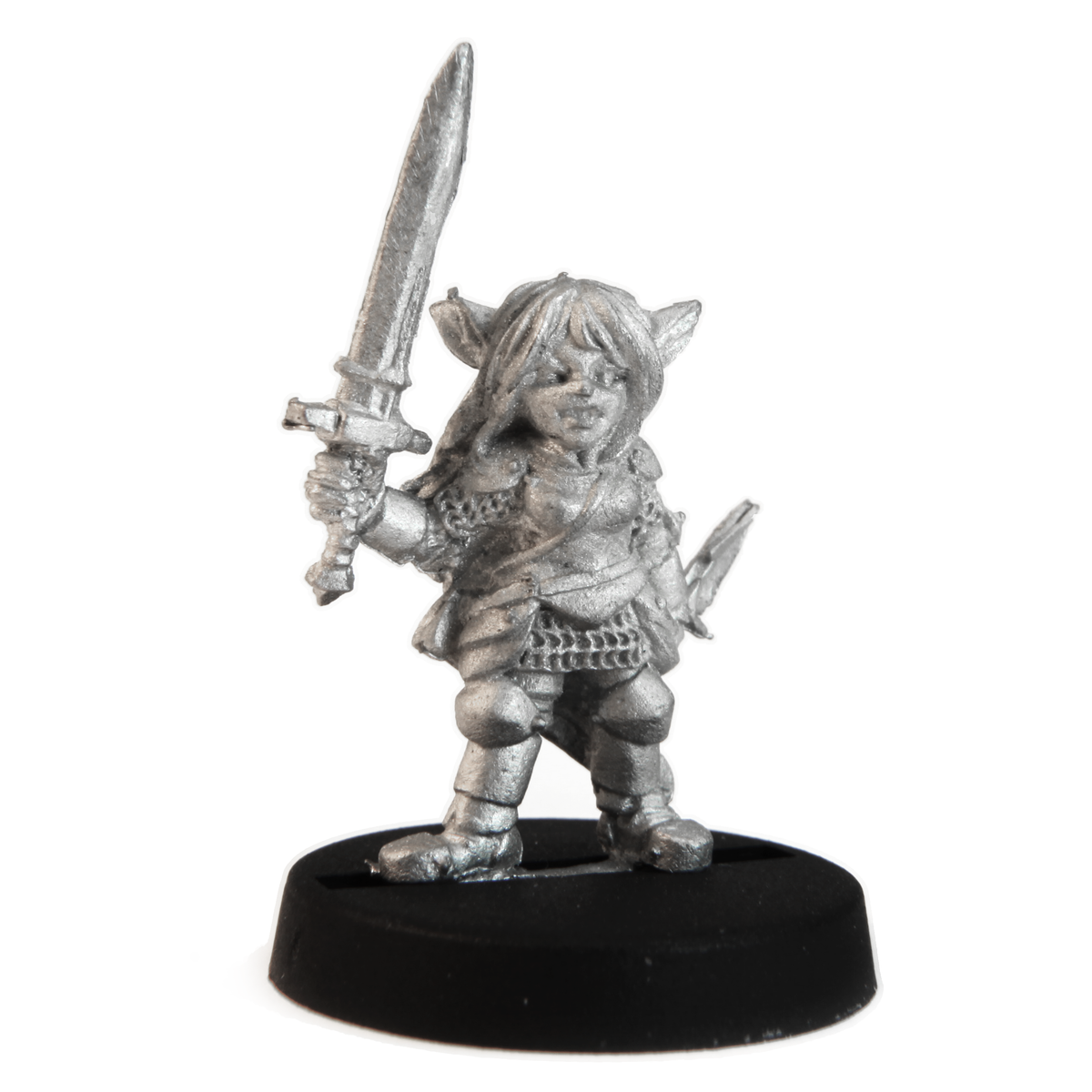 Unpainted pewter Gnome Paladin miniature, 28mm tall