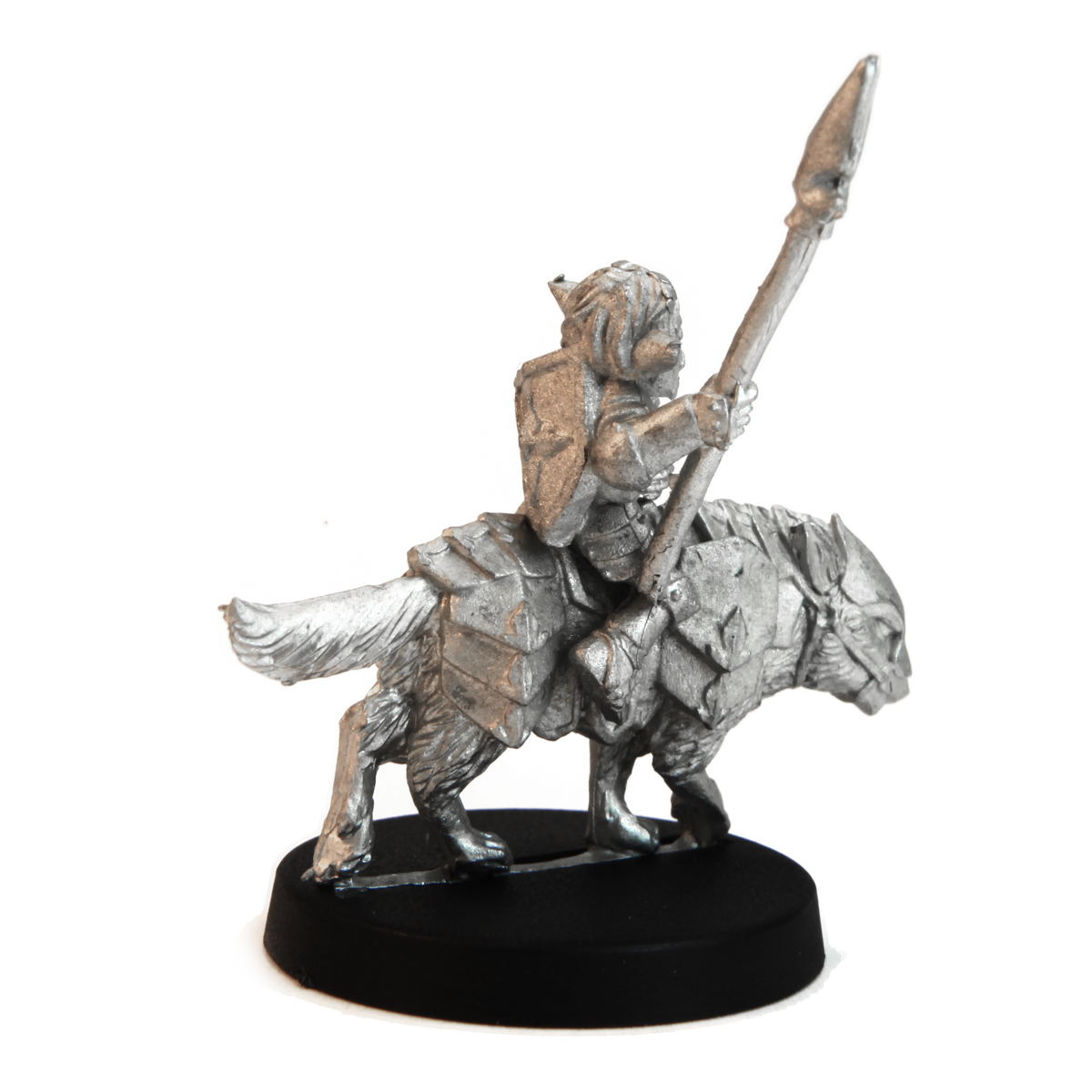 Unpainted pewter Gnome Knight Mounted miniature, 38mm tall, another view