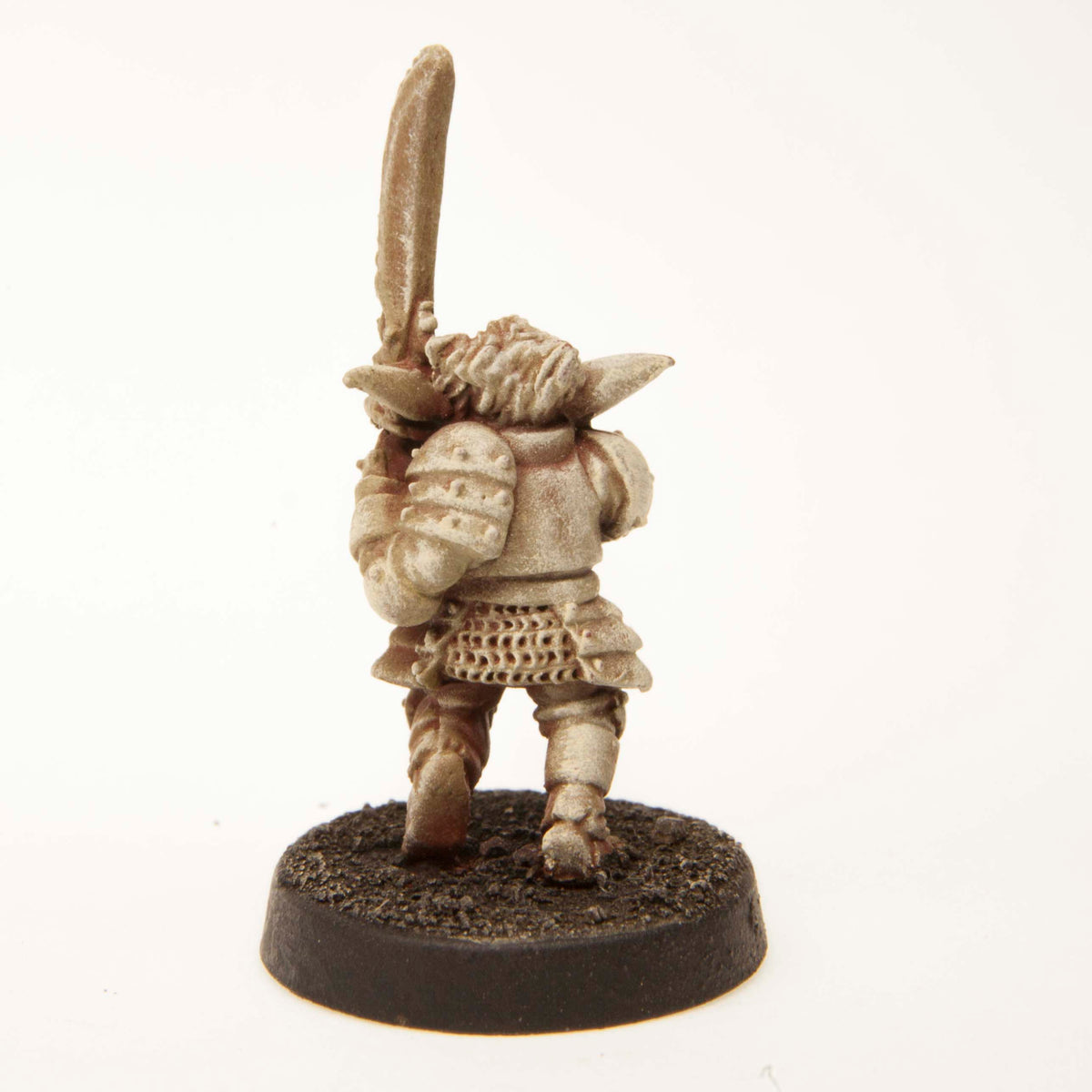 Primed pewter Gnome Warrior miniature, 34mm tall, another view
