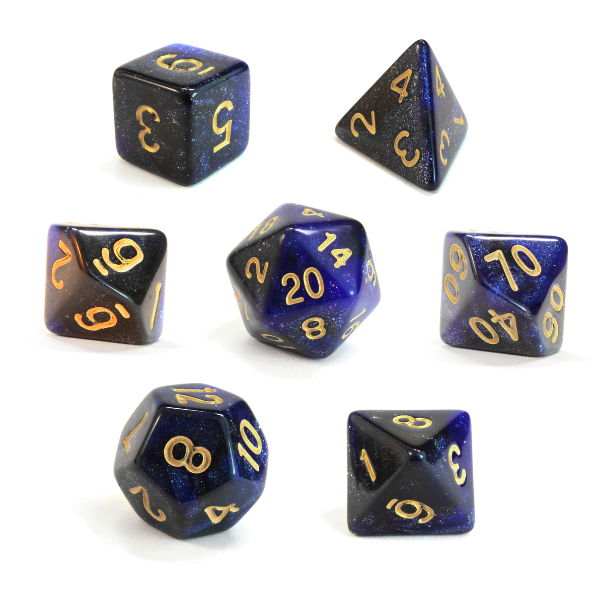 Level 1 Paladin Dice Set Polyhedral Dice (7pcs) Blue and Black Glitter Sparkle Mixed, another view
