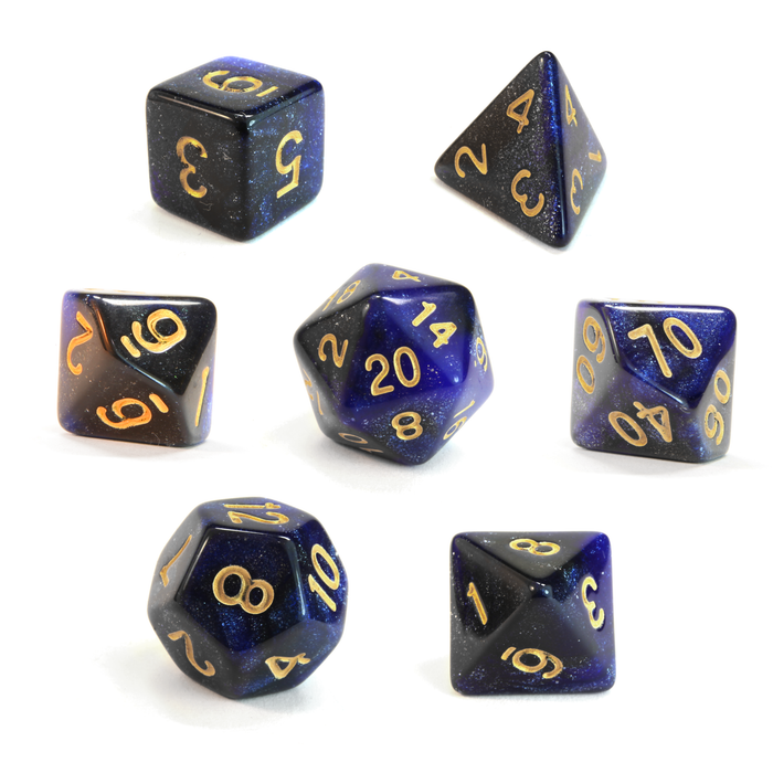 Level 1 Paladin Dice Set Polyhedral Dice (7pcs) Blue and Black Glitter Sparkle Mixed Great for Dungeons and Dragons, Role Playing Tabletop Games