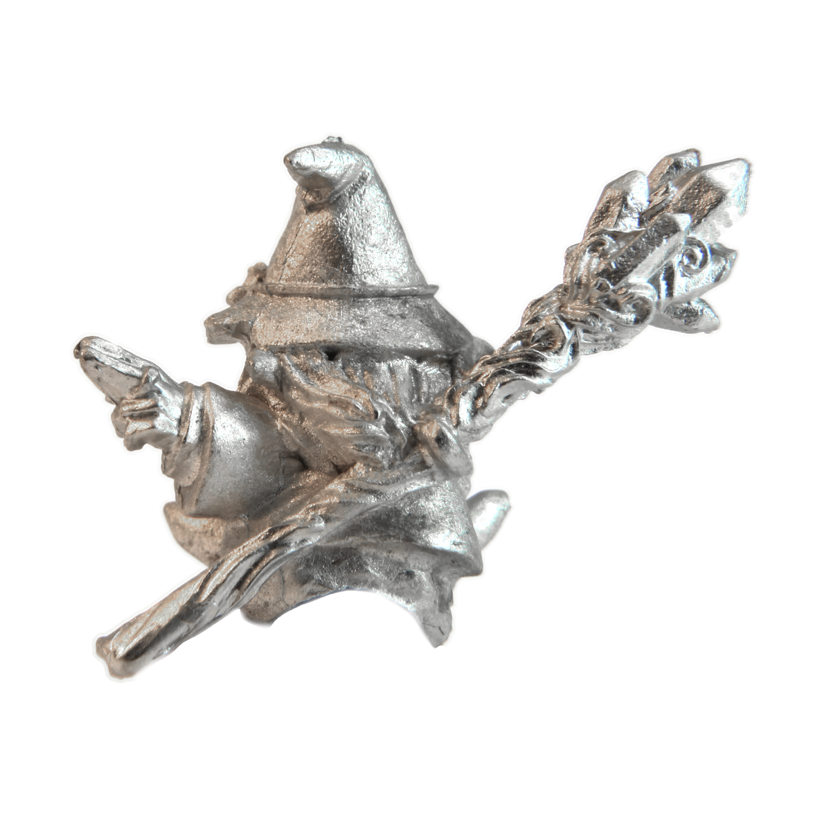 Unpainted pewter Gnome Wizard Rider miniature, 20mm tall, another view